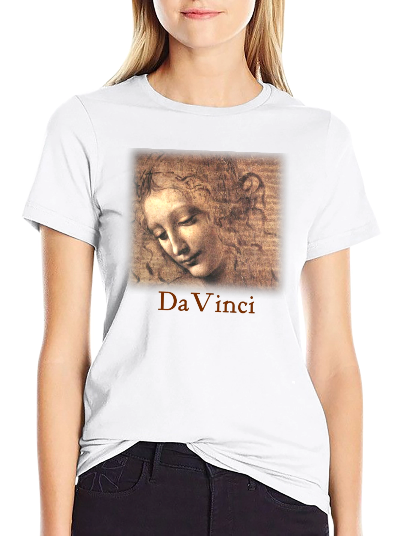 Black Da Vinci Sketch Portrait Graphic T-Shirt view 9