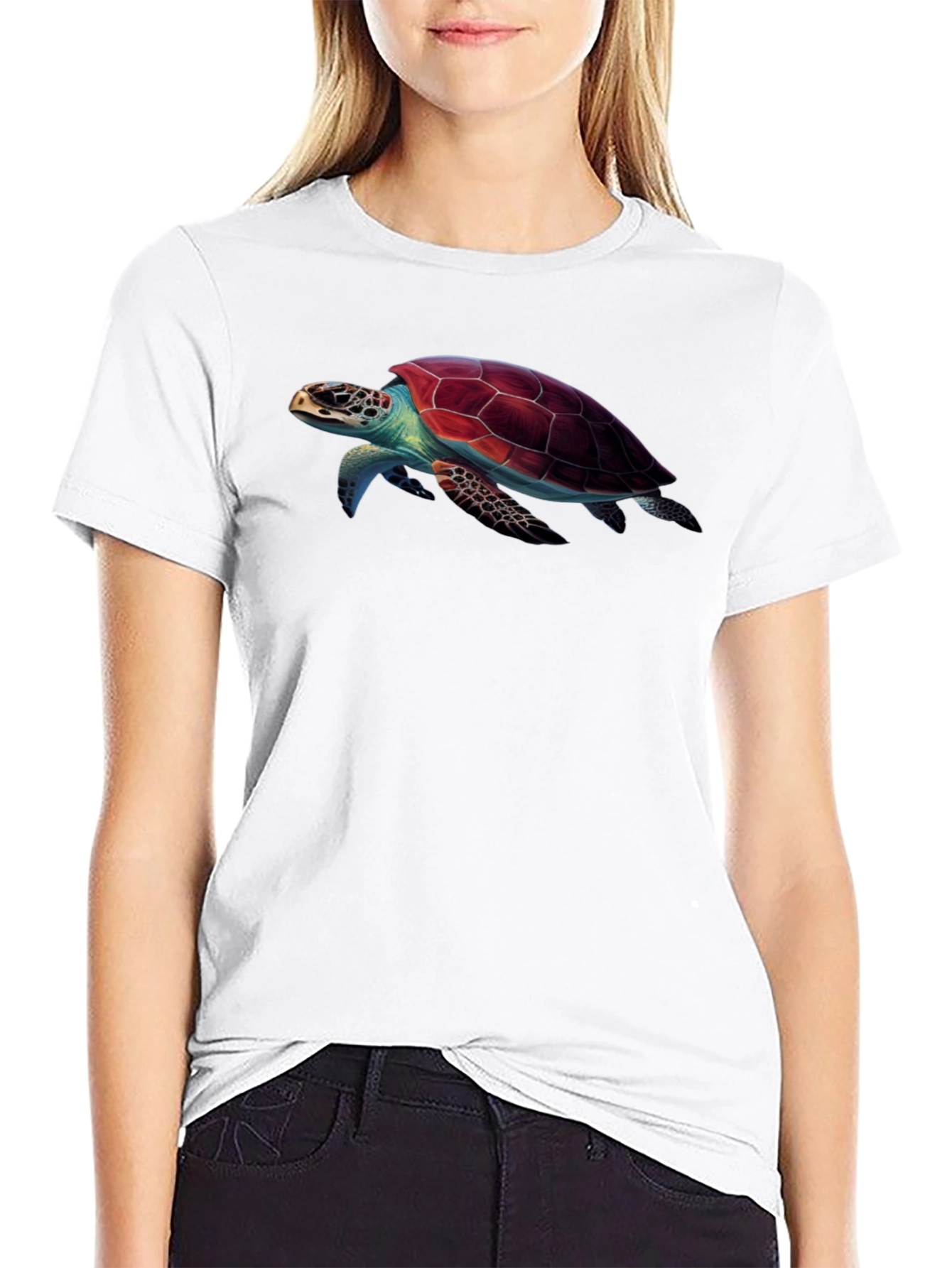 Black Sea Turtle Graphic Print Black T-Shirt view 9