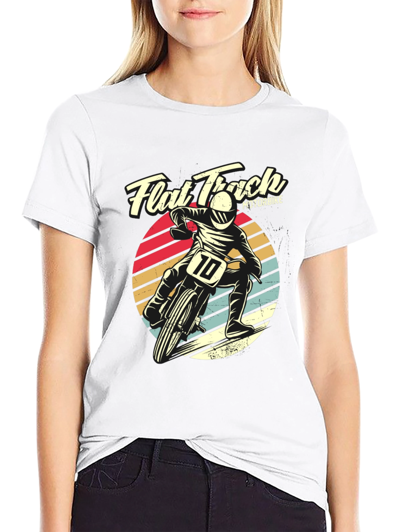 Black Flat Track Motorbike Graphic T-Shirt view 9