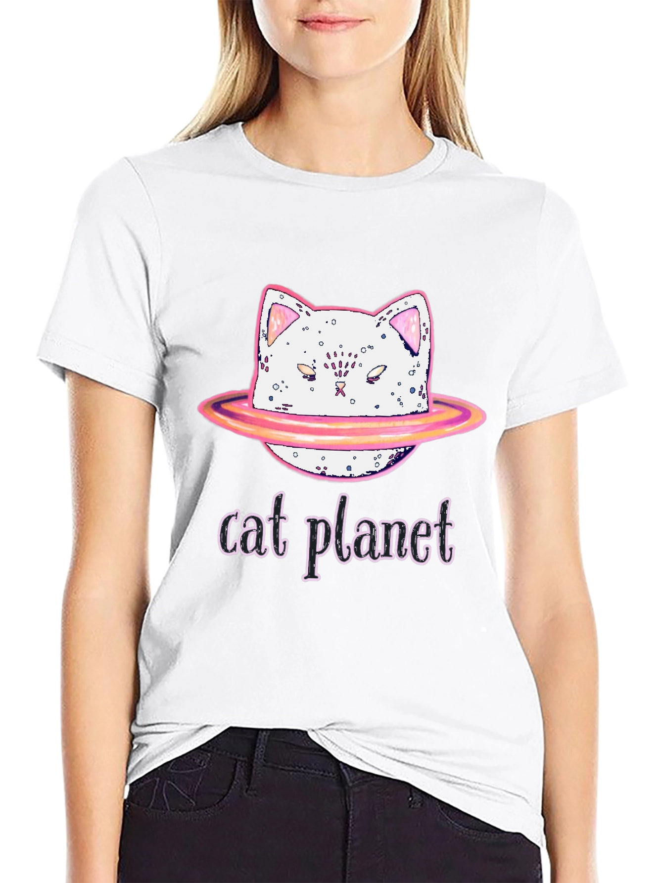 Black Cat Planet Graphic Tee - Unisex Black T-Shirt view 9