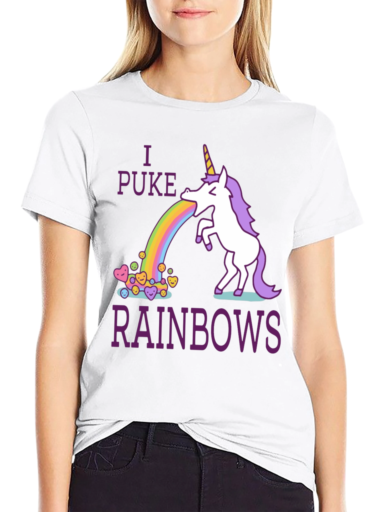 Black I Puke Rainbows Graphic Tee - Unicorn Humor T-Shirt view 9