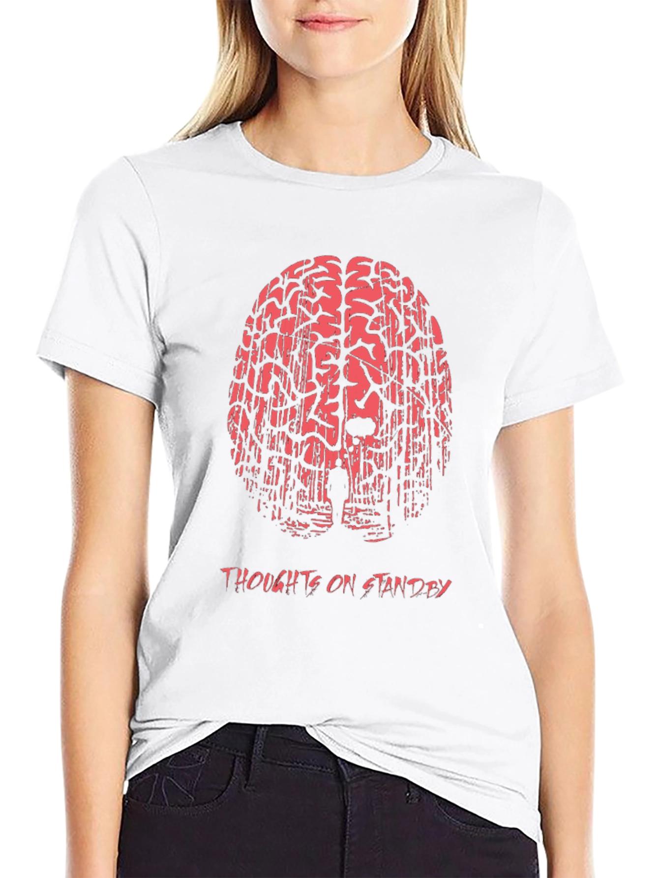 Black Thoughts on Standby Graphic Print T-Shirt view 9