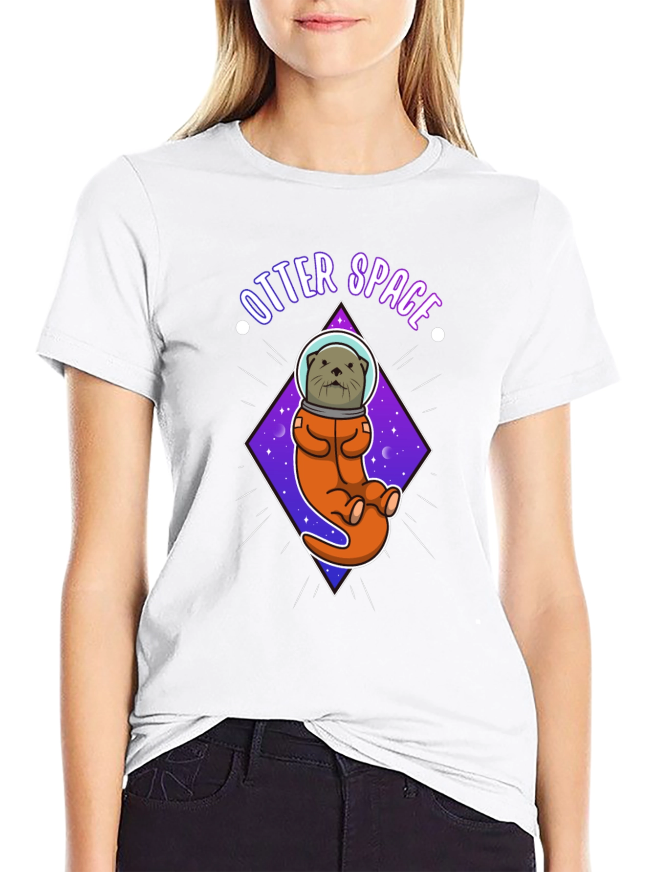 Black Otter Space Graphic T-Shirt view 9