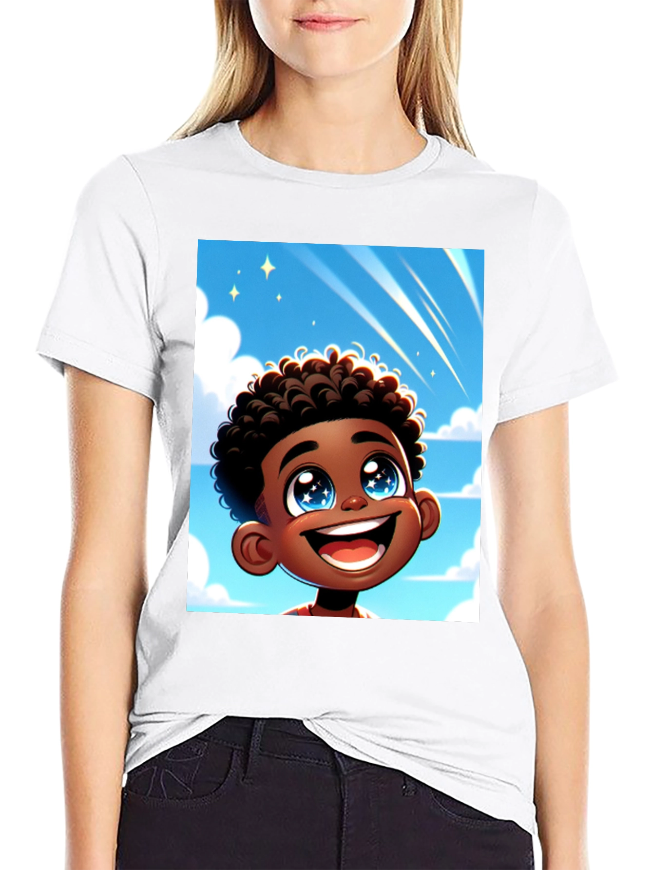Black Cartoon Boy T-Shirt - Black Cotton Blend view 9