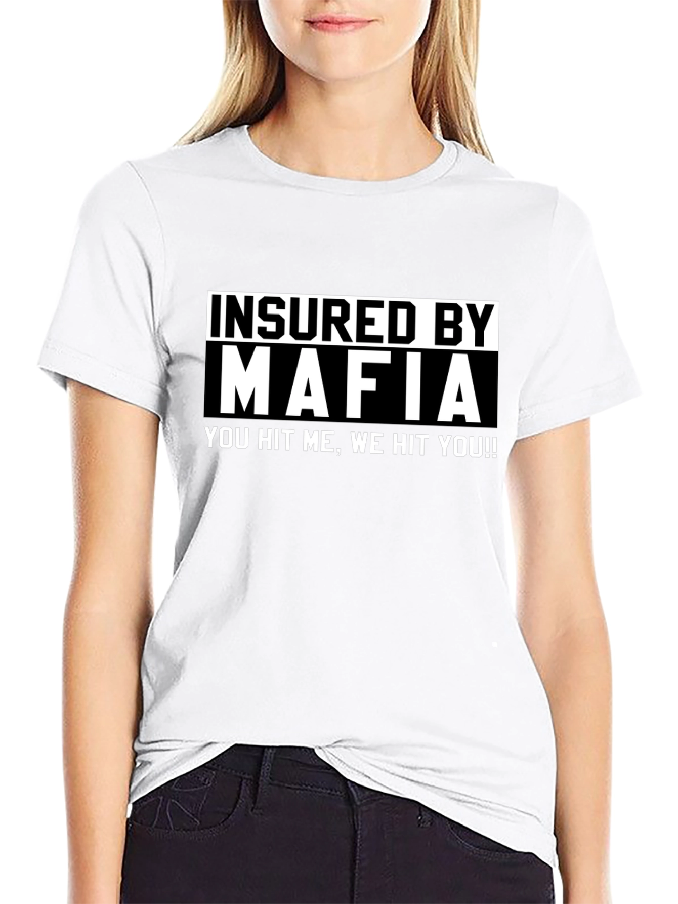 Black Insured by Mafia Funny Graphic T-Shirt view 9