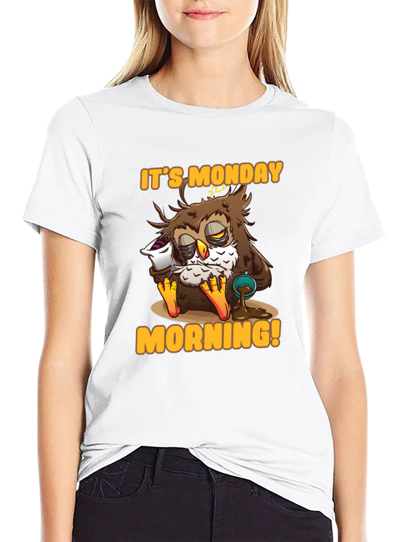 Black It's Monday Morning Owl T-Shirt view 9