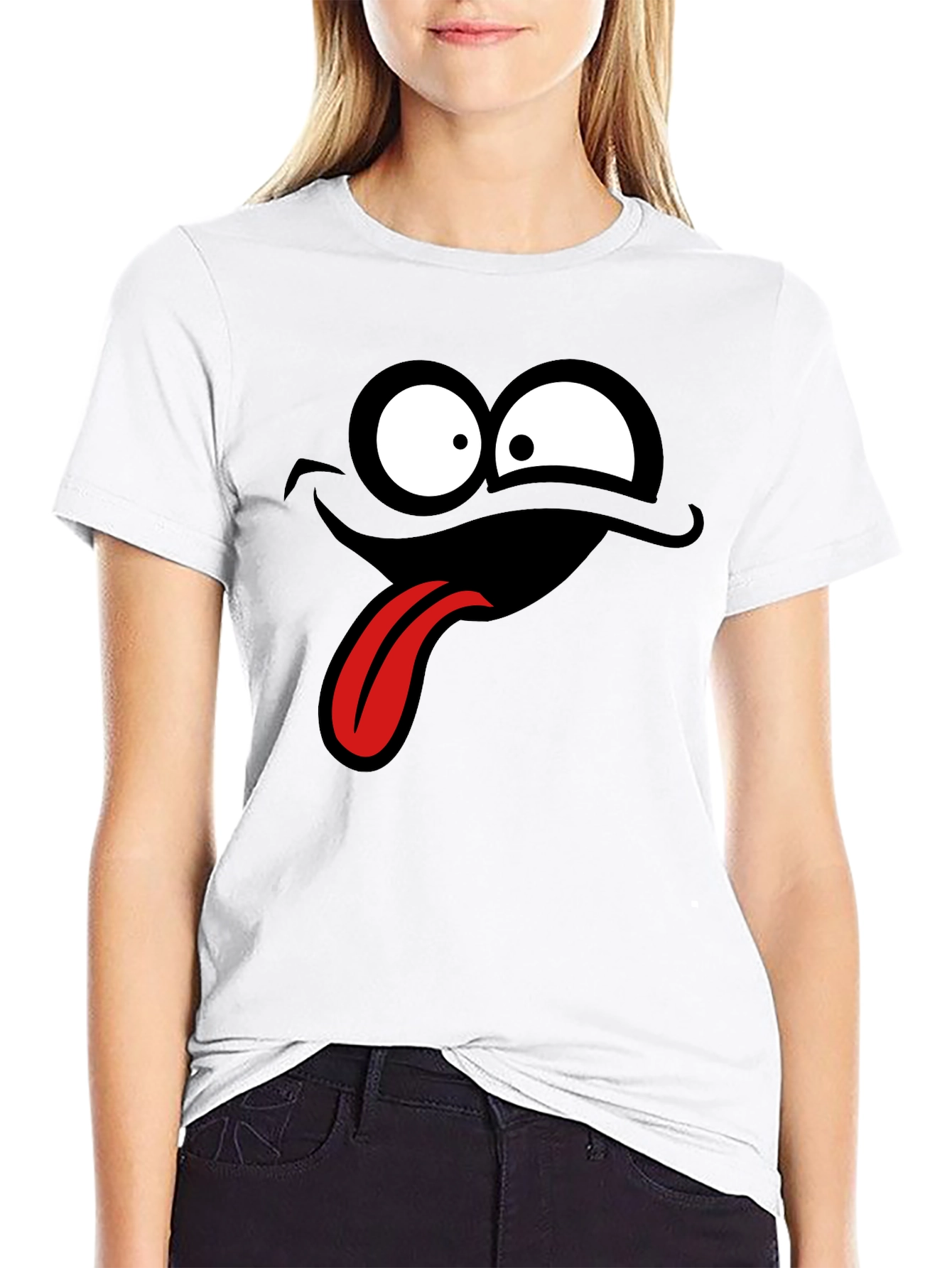 Black Funny Cartoon Face Black T-Shirt view 9