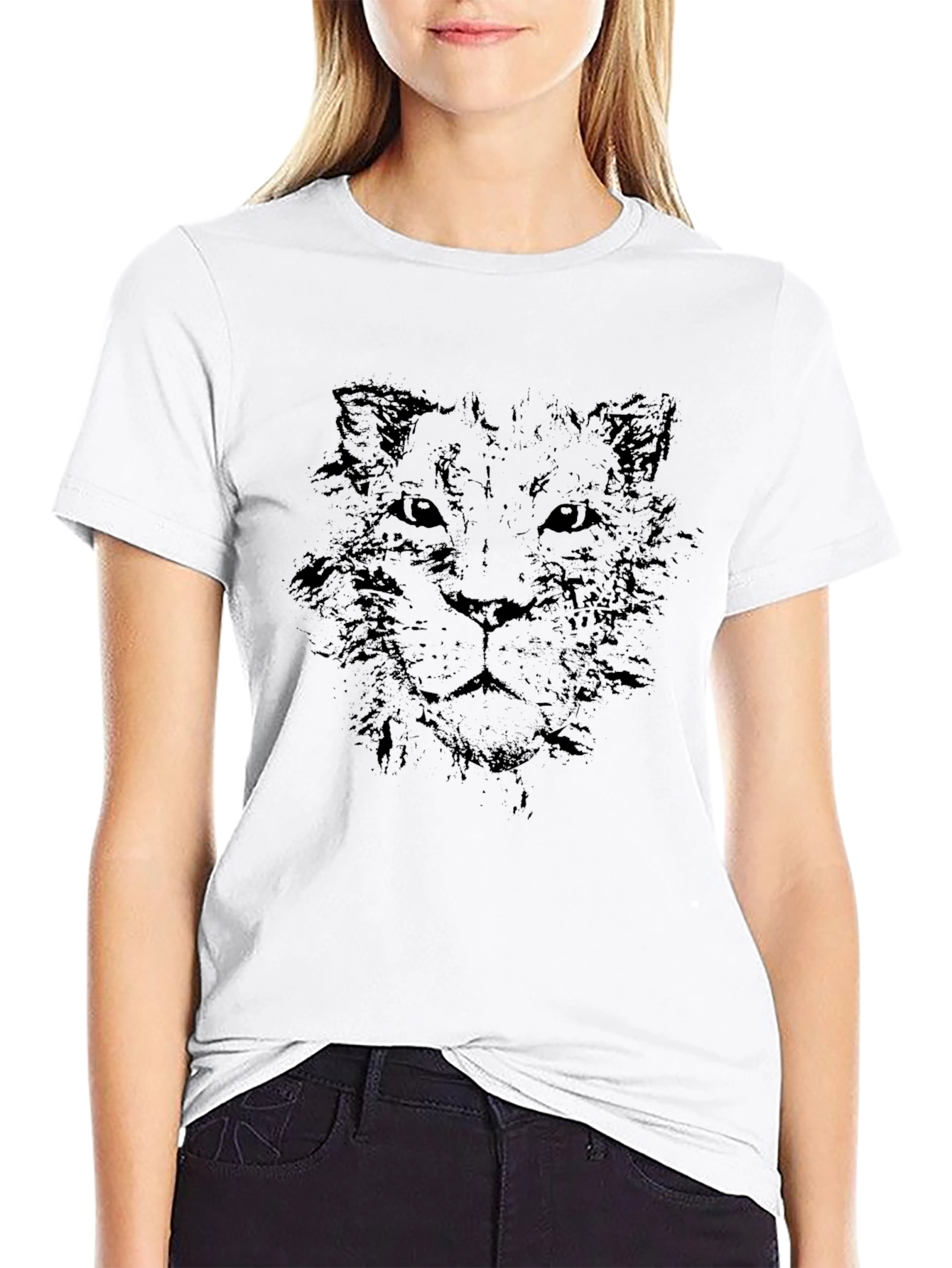 Black Lion Sketch Graphic Print Black T-Shirt view 9