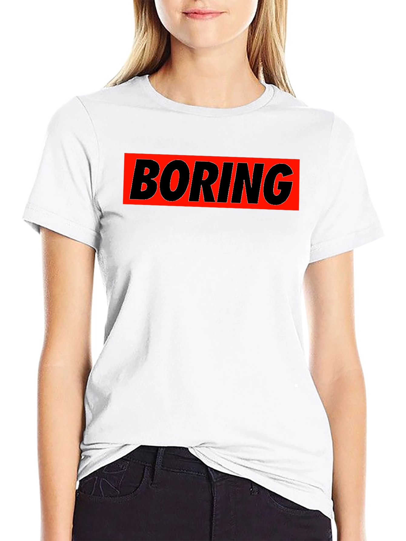 Black Boring Graphic T-Shirt - Classic Crew Neck view 9