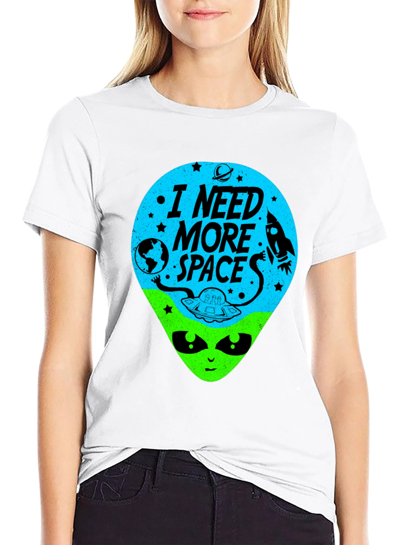 Black I Need More Space Alien Graphic Tee view 9