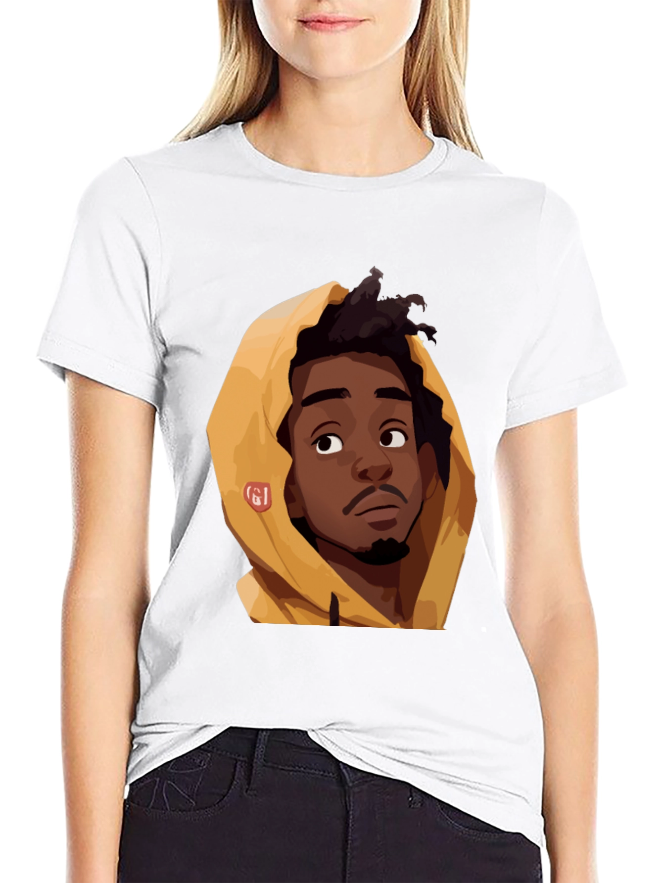Cartoon Portrait Graphic Black T-Shirt - 9