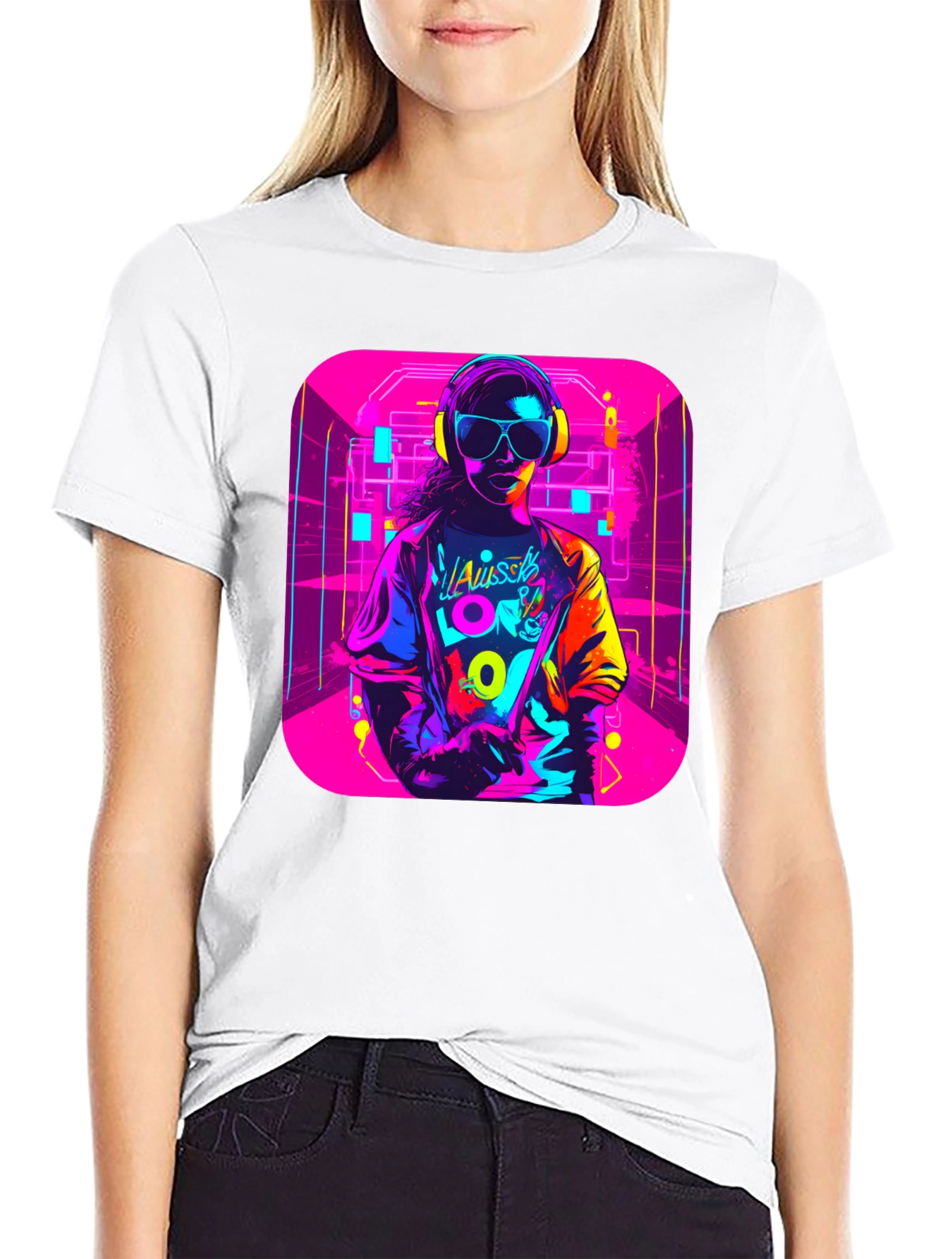 Black Neon 80s Retro T-Shirt - Unisex Black Tee view 9