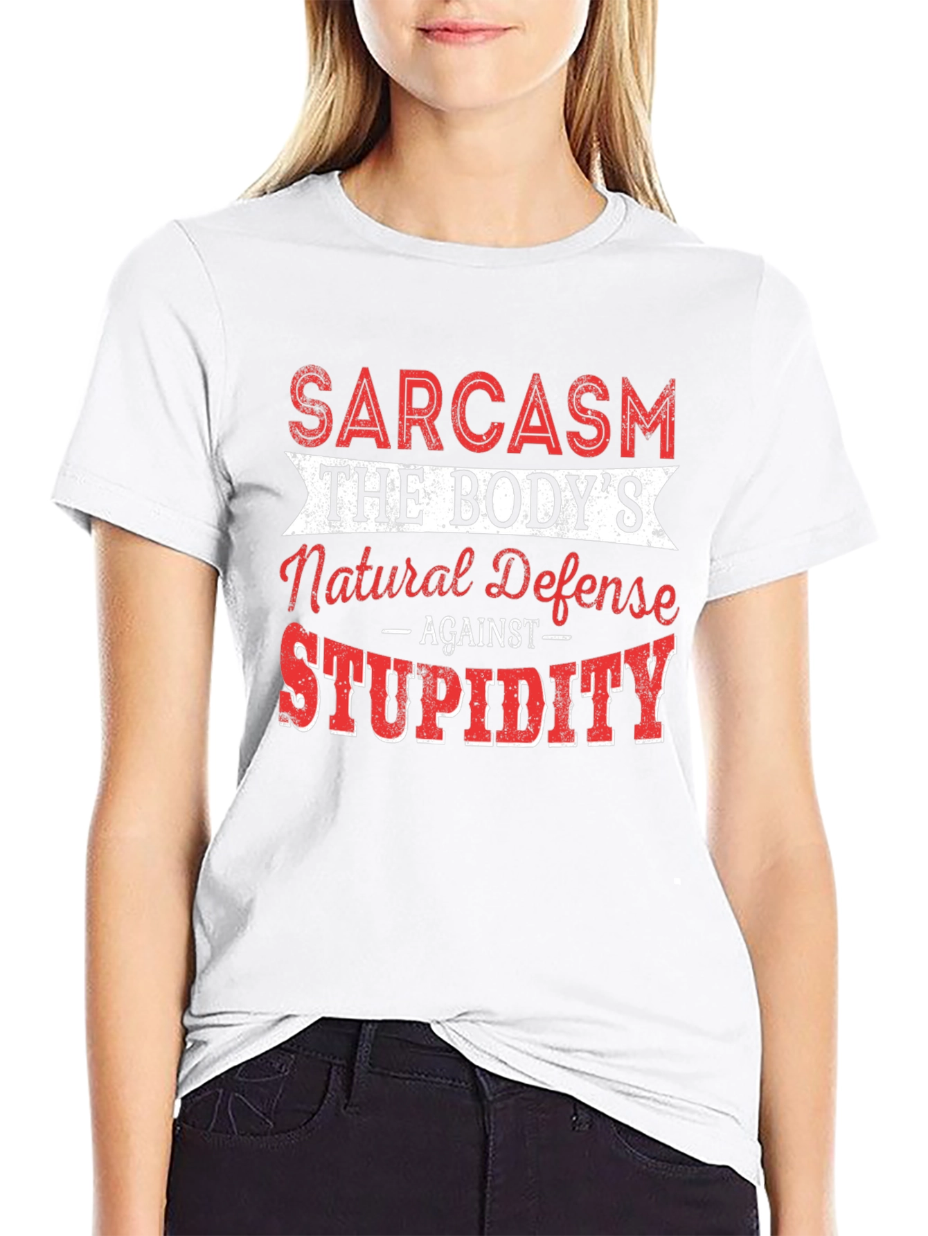 Black Sarcasm Natural Defense Graphic T-Shirt view 9