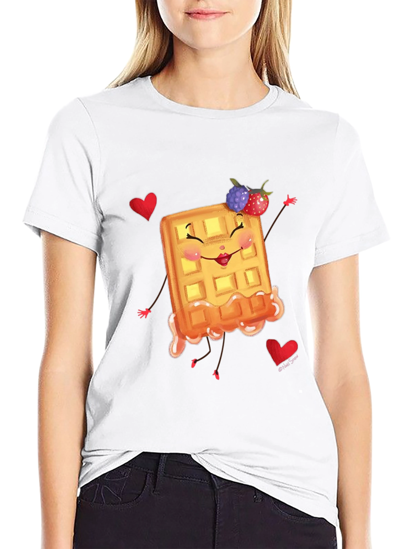 Black Cute Waffle T-Shirt - Sweet & Funny Design view 9