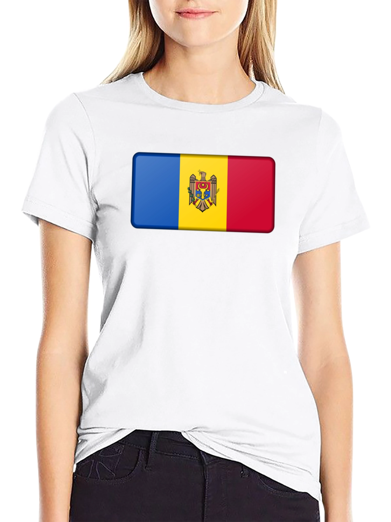Black Moldova Flag T-Shirt - Black Cotton Tee view 9