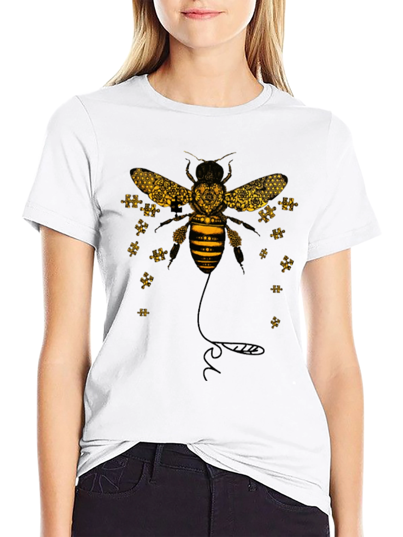 Black Geometric Bee Graphic Black Tee view 9