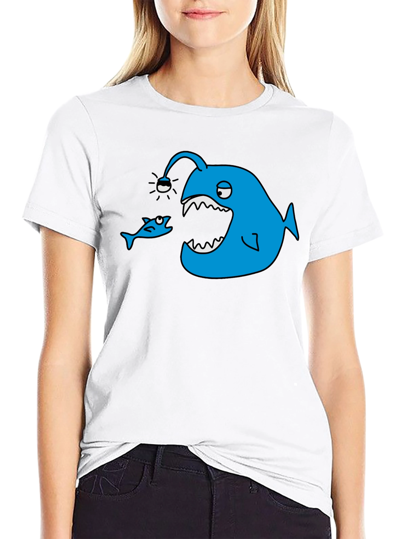 Black Angler Fish Graphic Tee - Black Cotton T-Shirt view 9