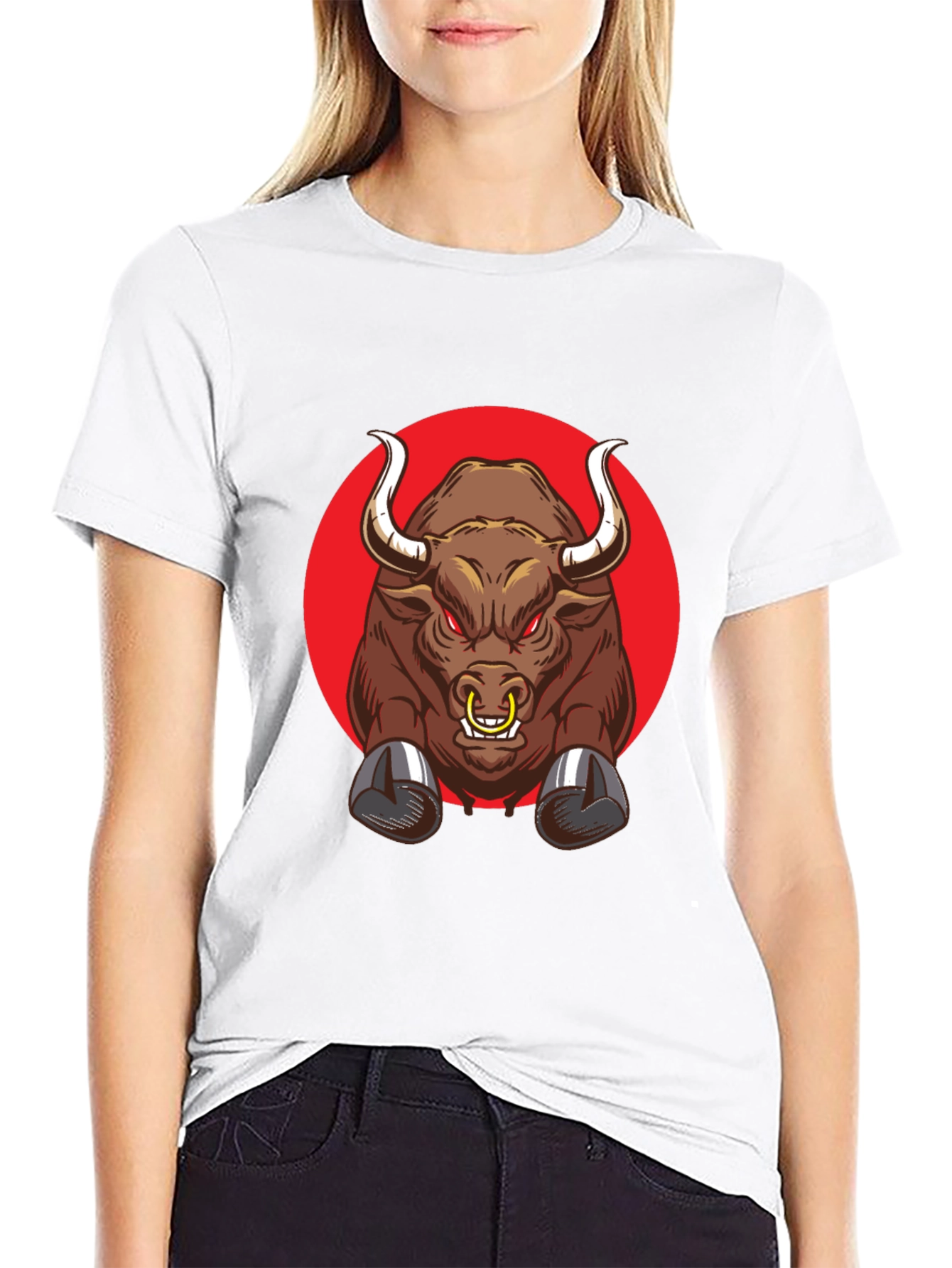 Black Angry Bull Graphic Black T-Shirt view 9