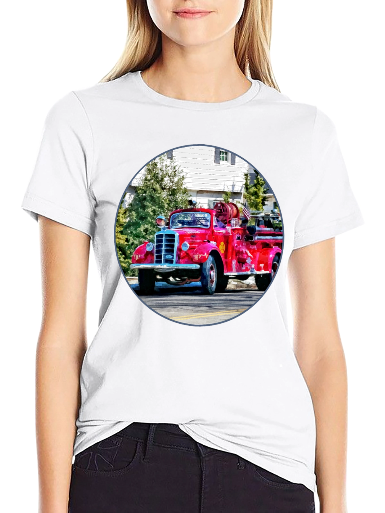 Black Vintage Fire Truck Graphic T-Shirt - Classic Design view 9