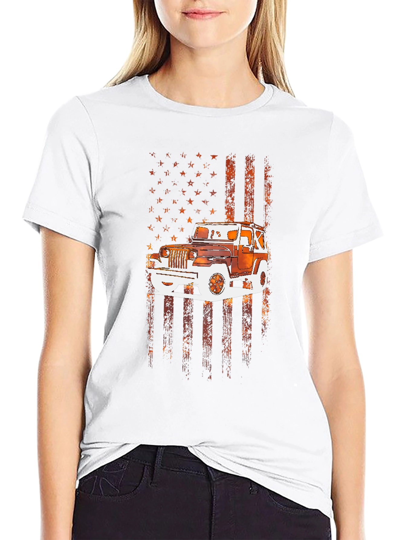 Black American Flag Jeep T-Shirt view 9