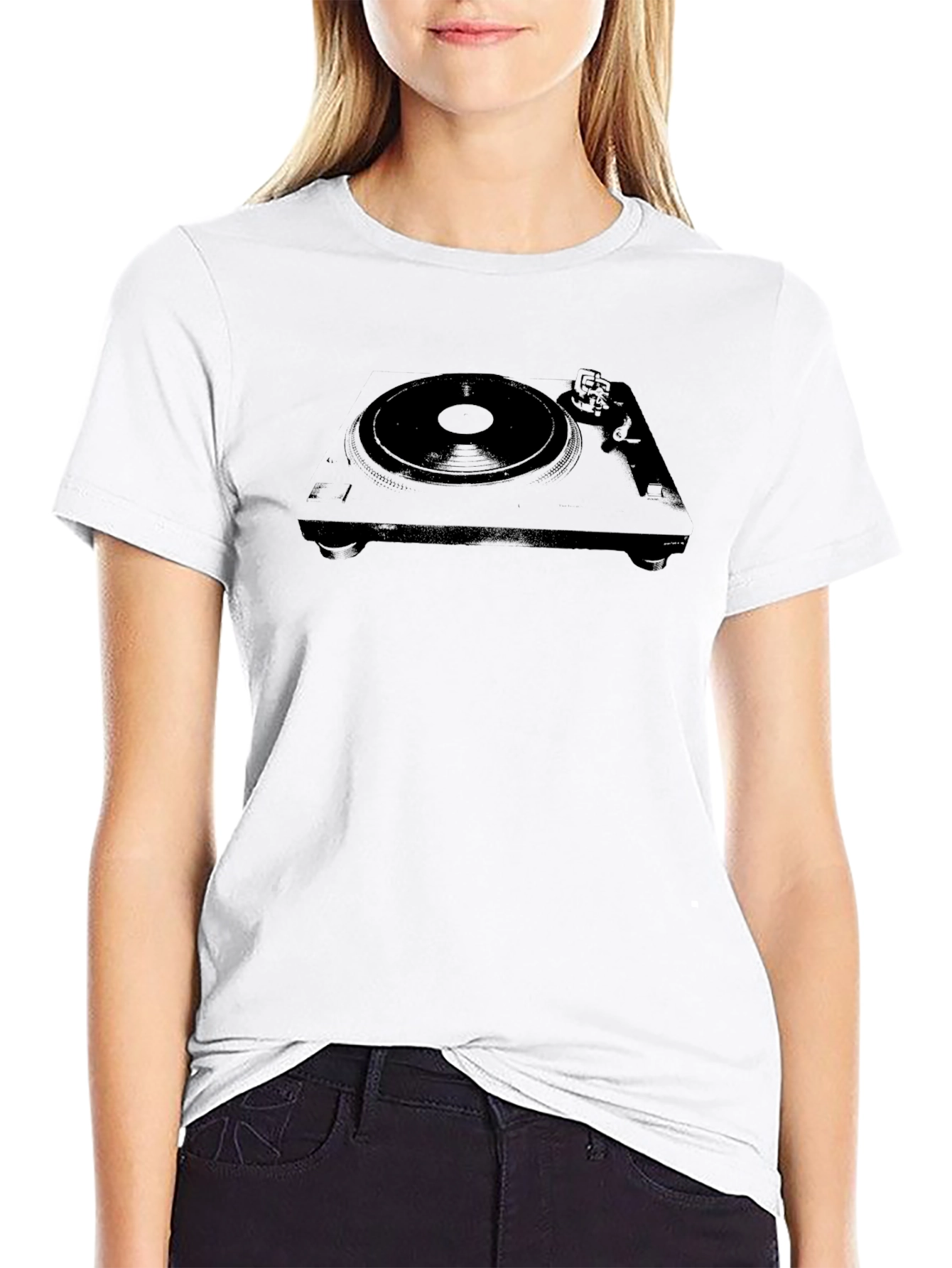 Black Black Turntable T-Shirt - Vintage DJ Style view 9