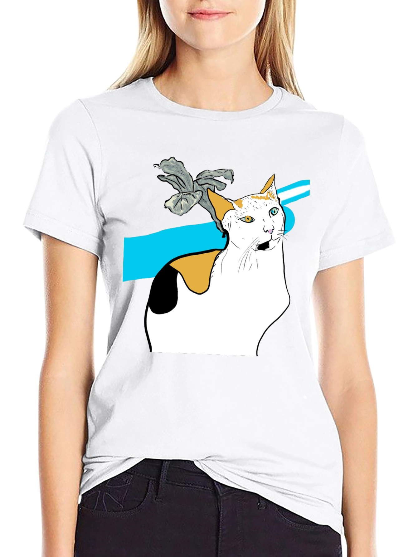 Black Cat Graphic Tee - Unique Heterochromia Cat Design view 9