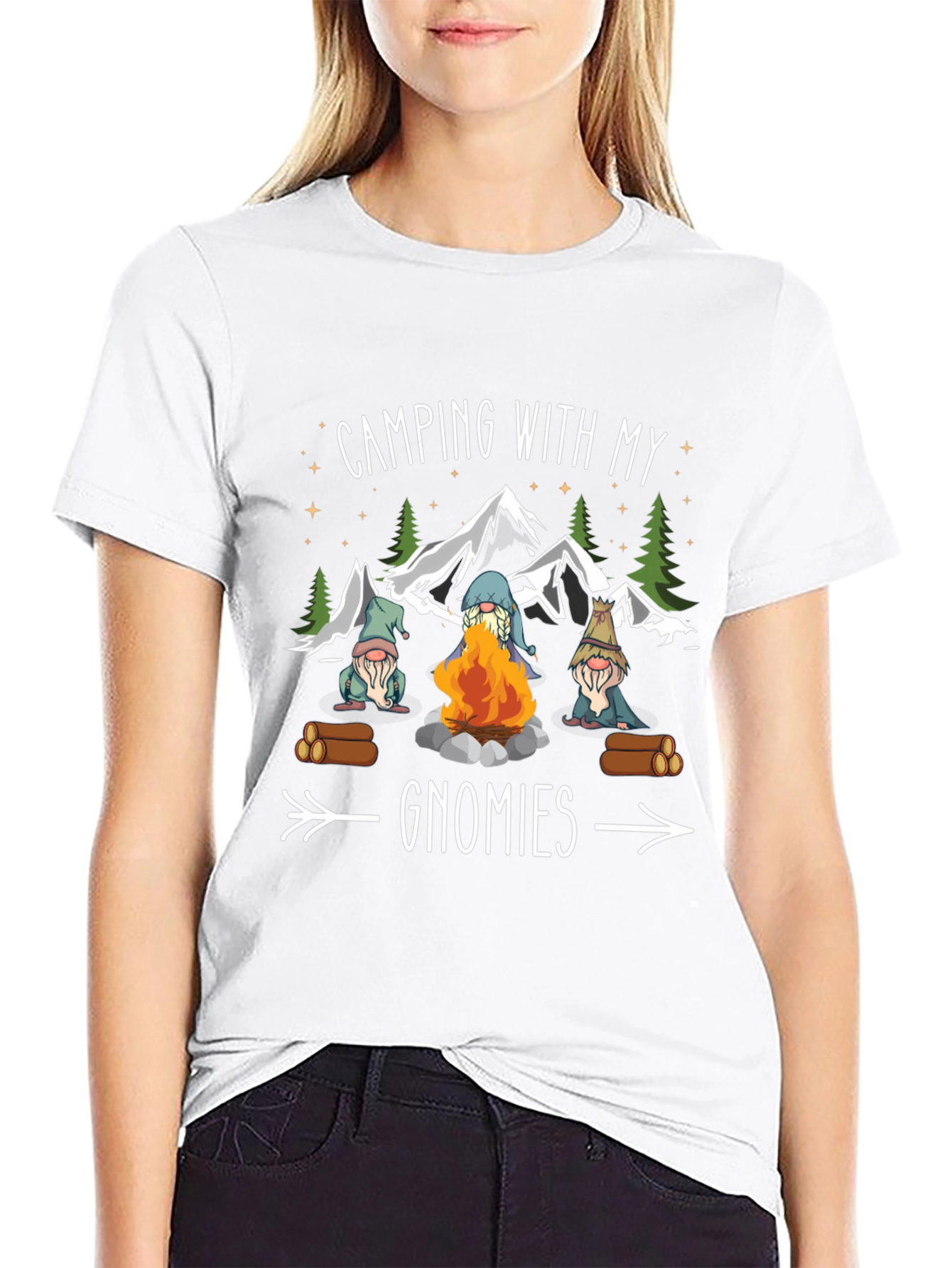Black Camping with My Gnomies T-Shirt - Black view 9