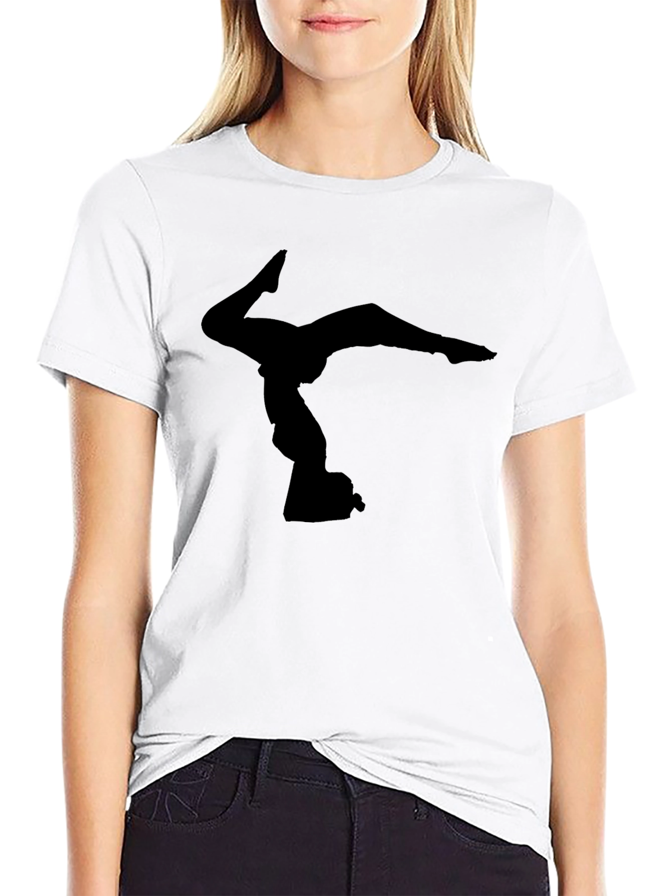 Black Gymnast Silhouette Graphic Tee - Black Cotton T-Shirt view 9