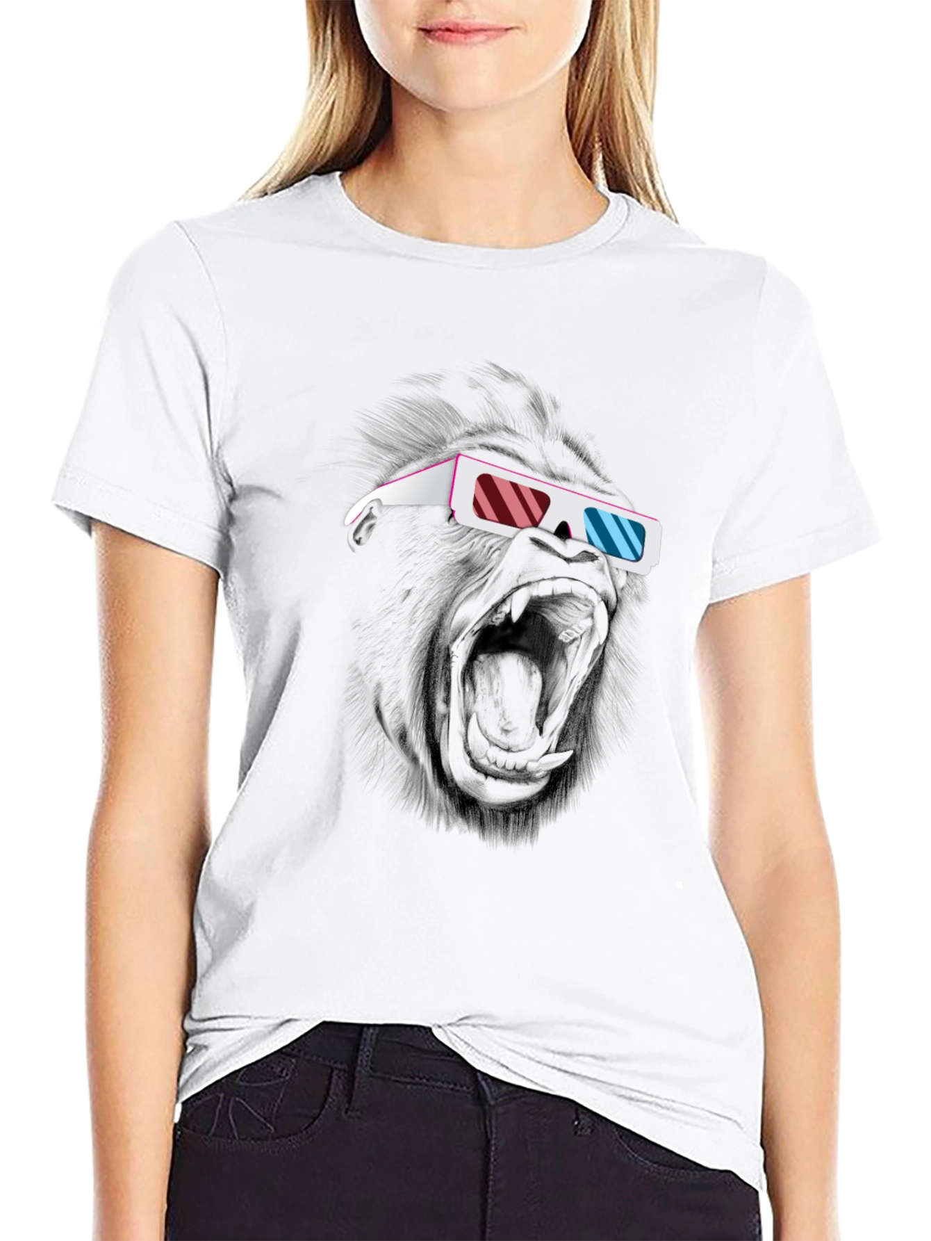 Black Cool Gorilla 3D Glasses Graphic T-Shirt view 9