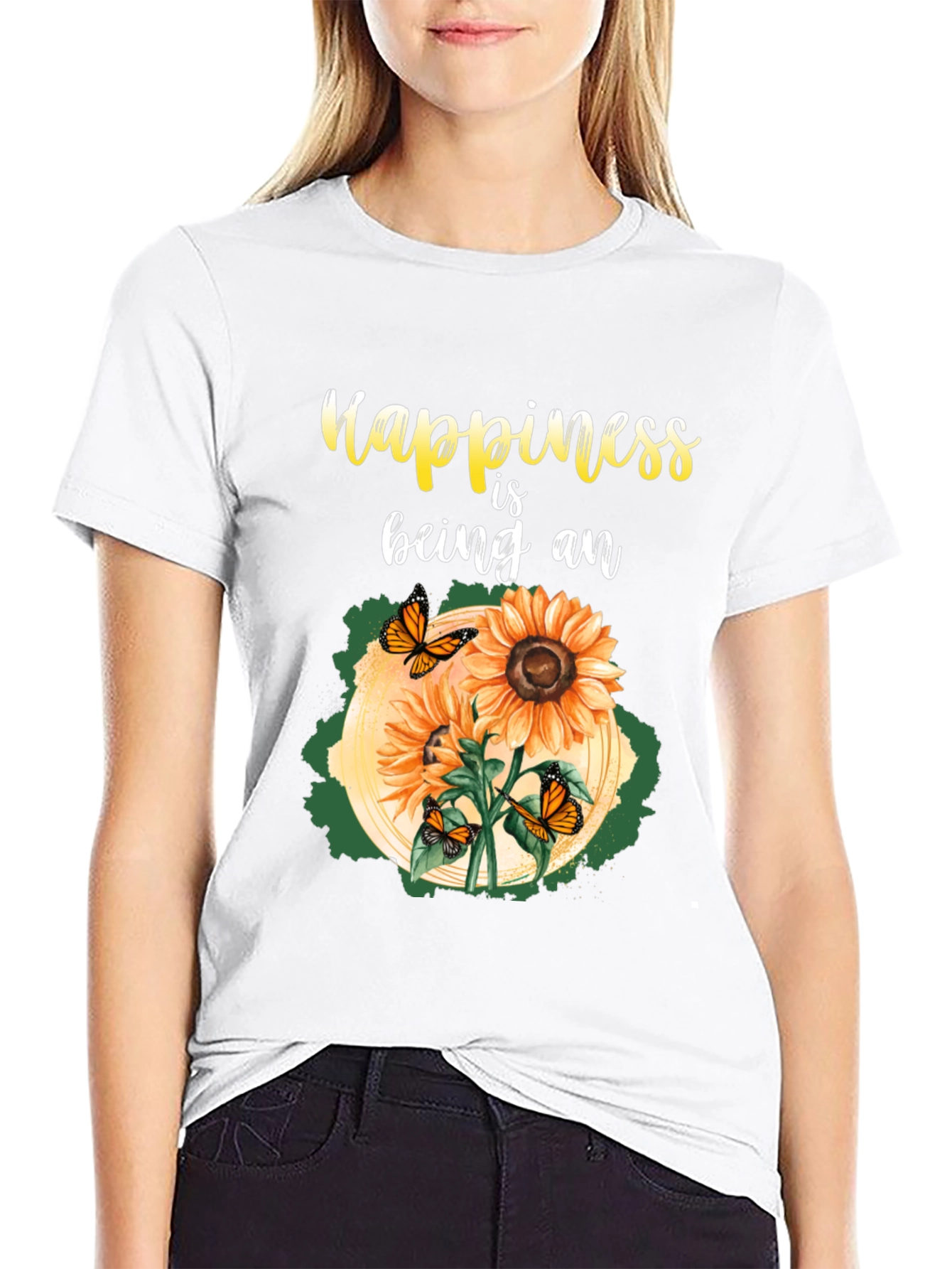 Black Happiness Sunflower Graphic T-Shirt view 9