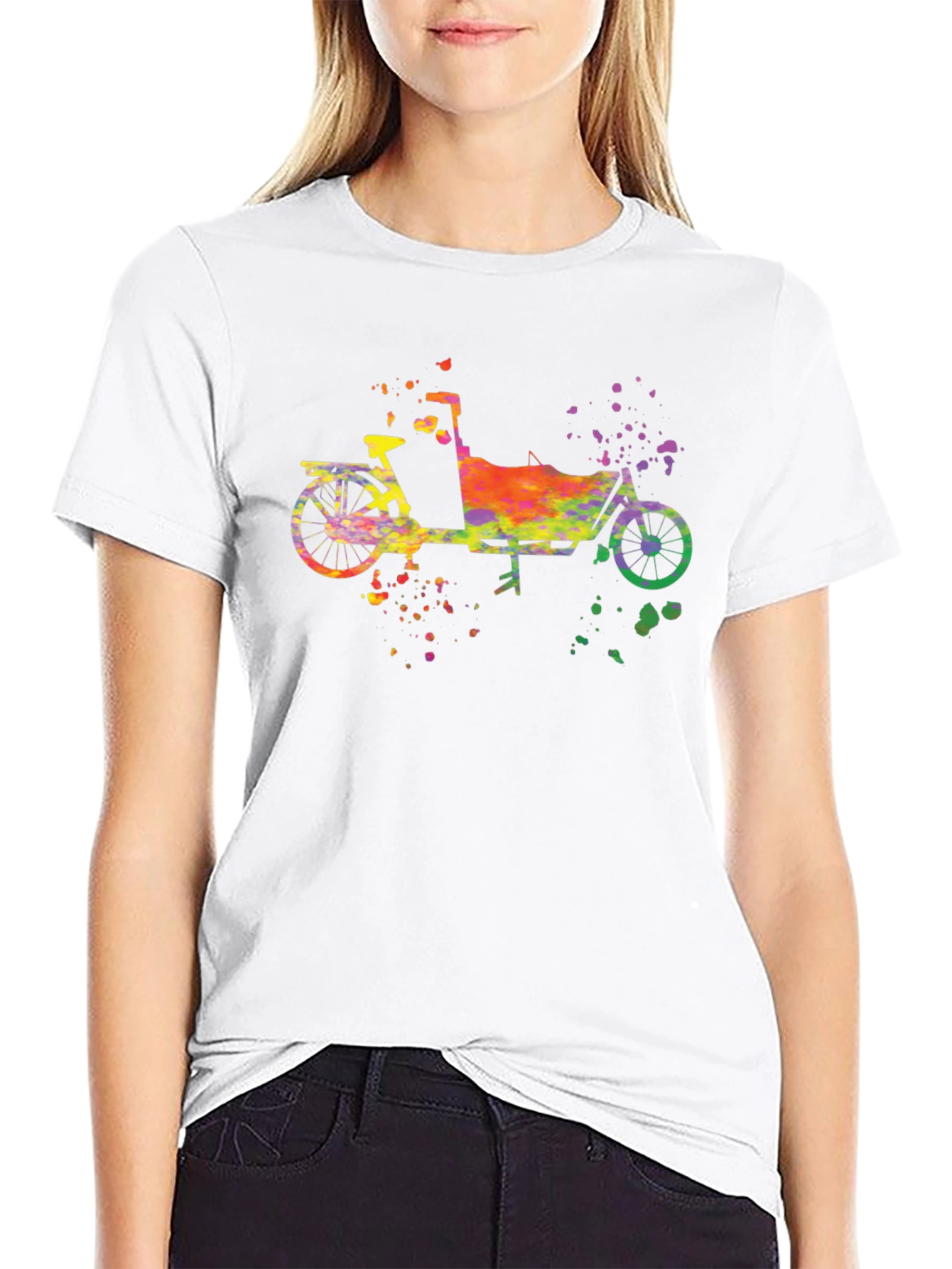 Black Watercolor Cargo Bike T-Shirt - Unique Graphic Tee view 9