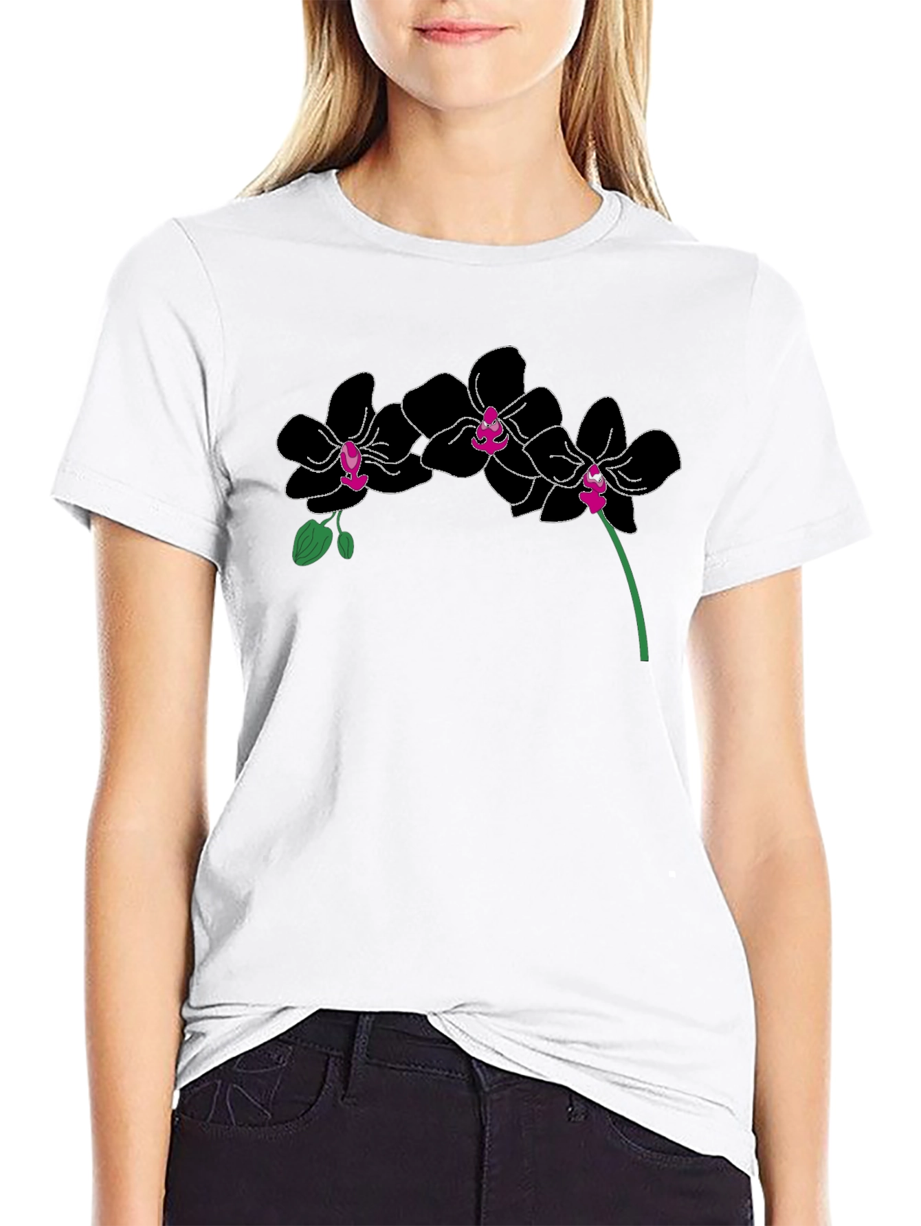 Black Black Orchid Graphic T-Shirt - Modern Floral Design view 9