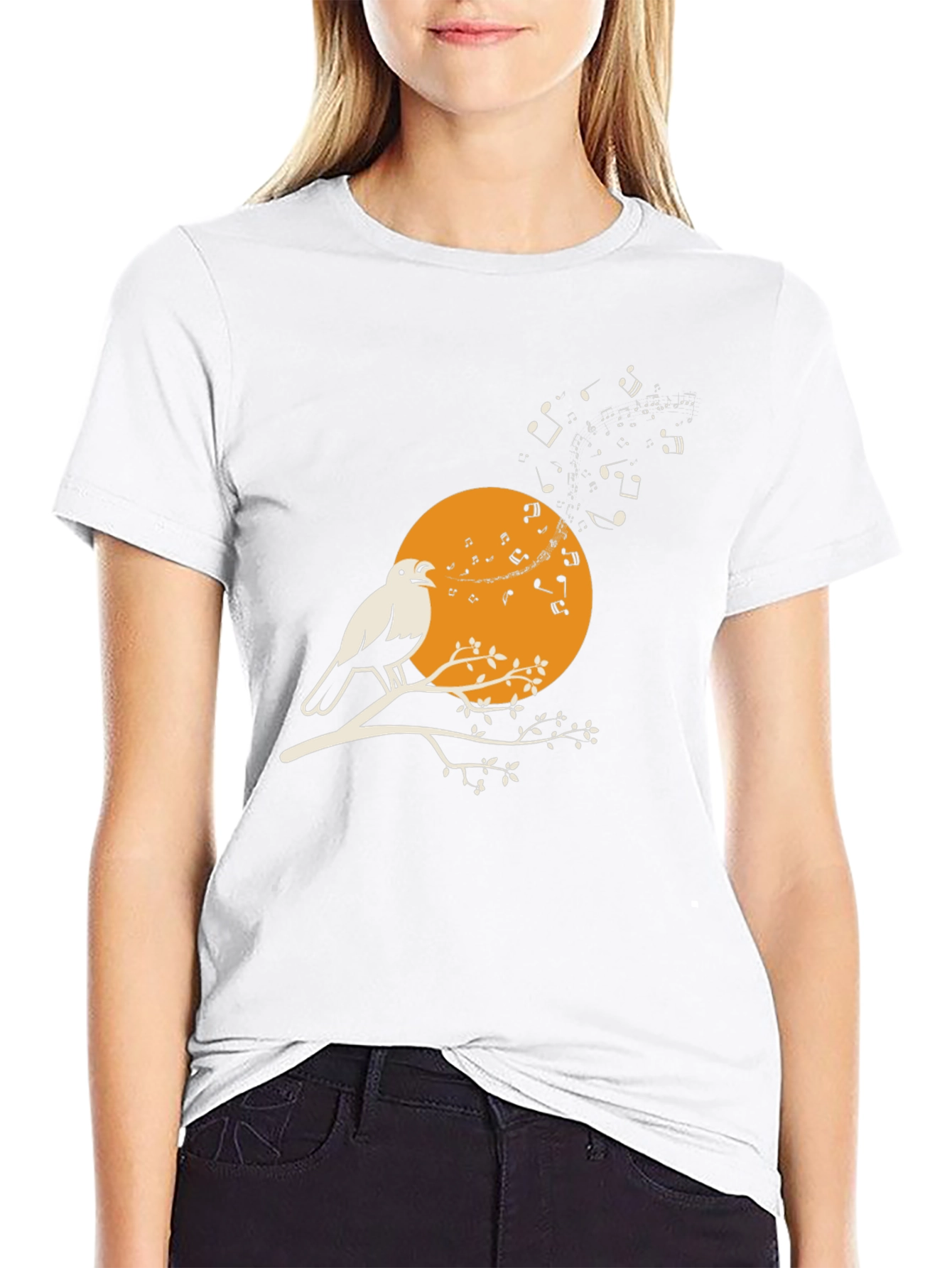 Black Bird Song T-Shirt - Musical Bird on Branch view 9