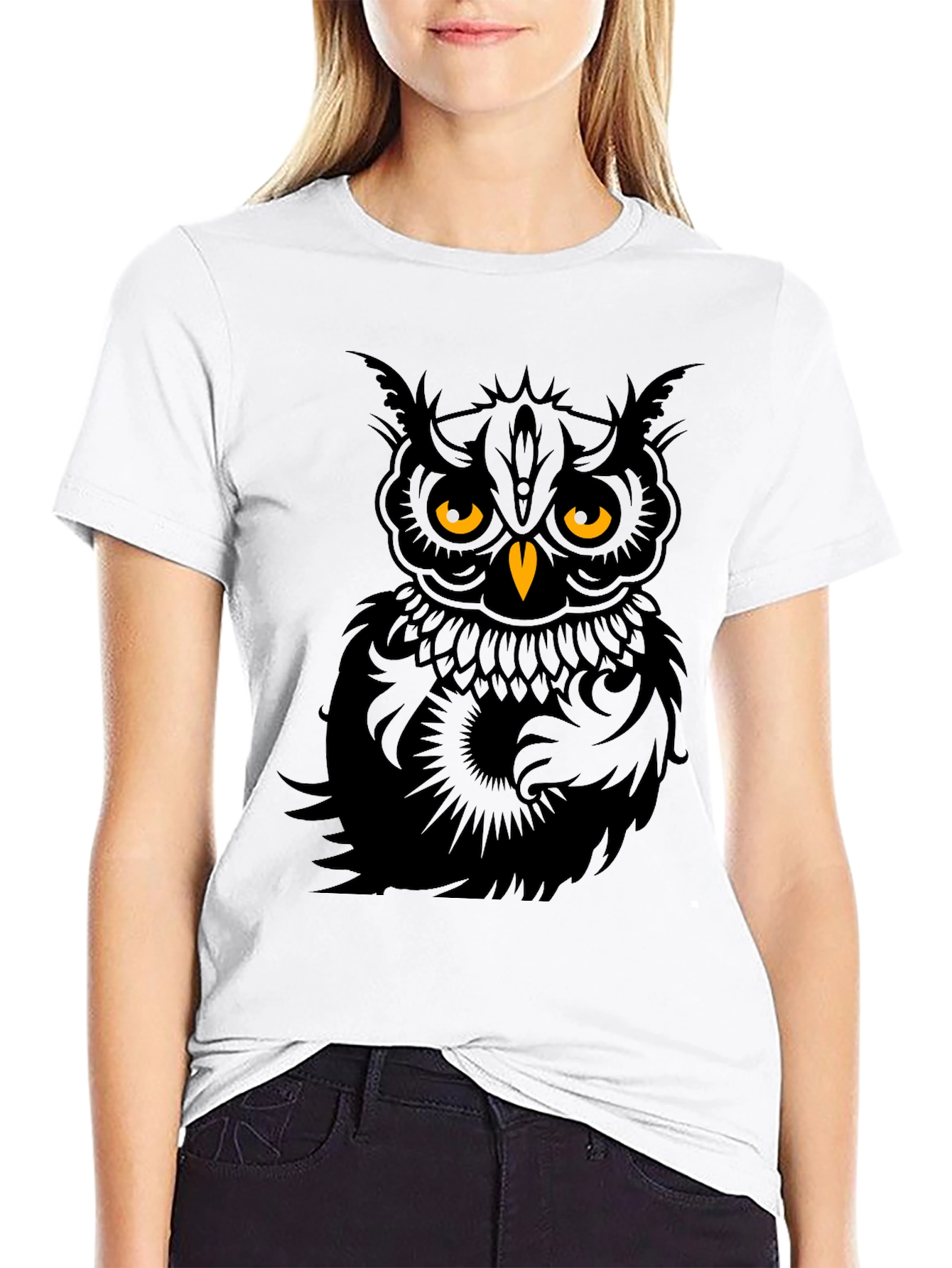 Men's Black Owl Graphic T-Shirt - 9