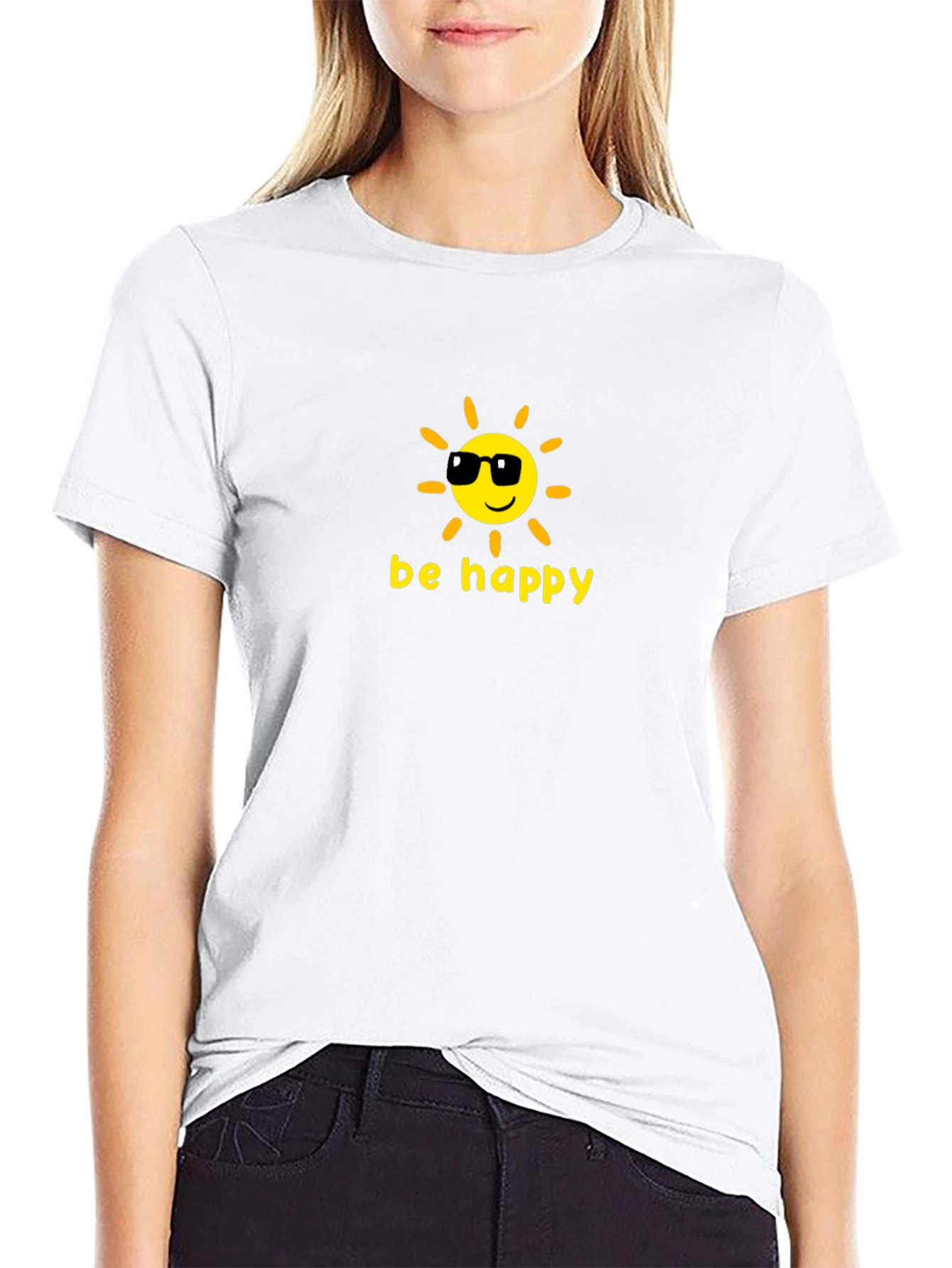 Black Be Happy Graphic Tee - Cool Sun Design view 9