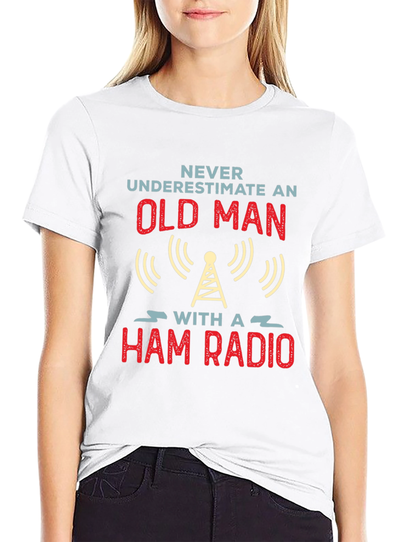 Black Never Underestimate an Old Man Ham Radio T-Shirt view 9