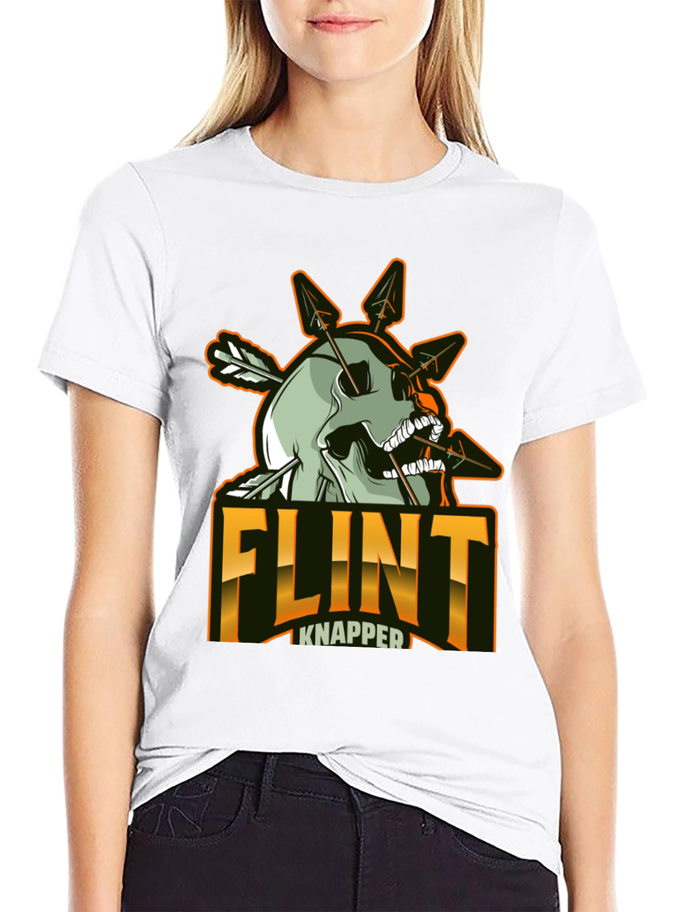 Black Flint Knapper Skull Arrow T-Shirt view 9