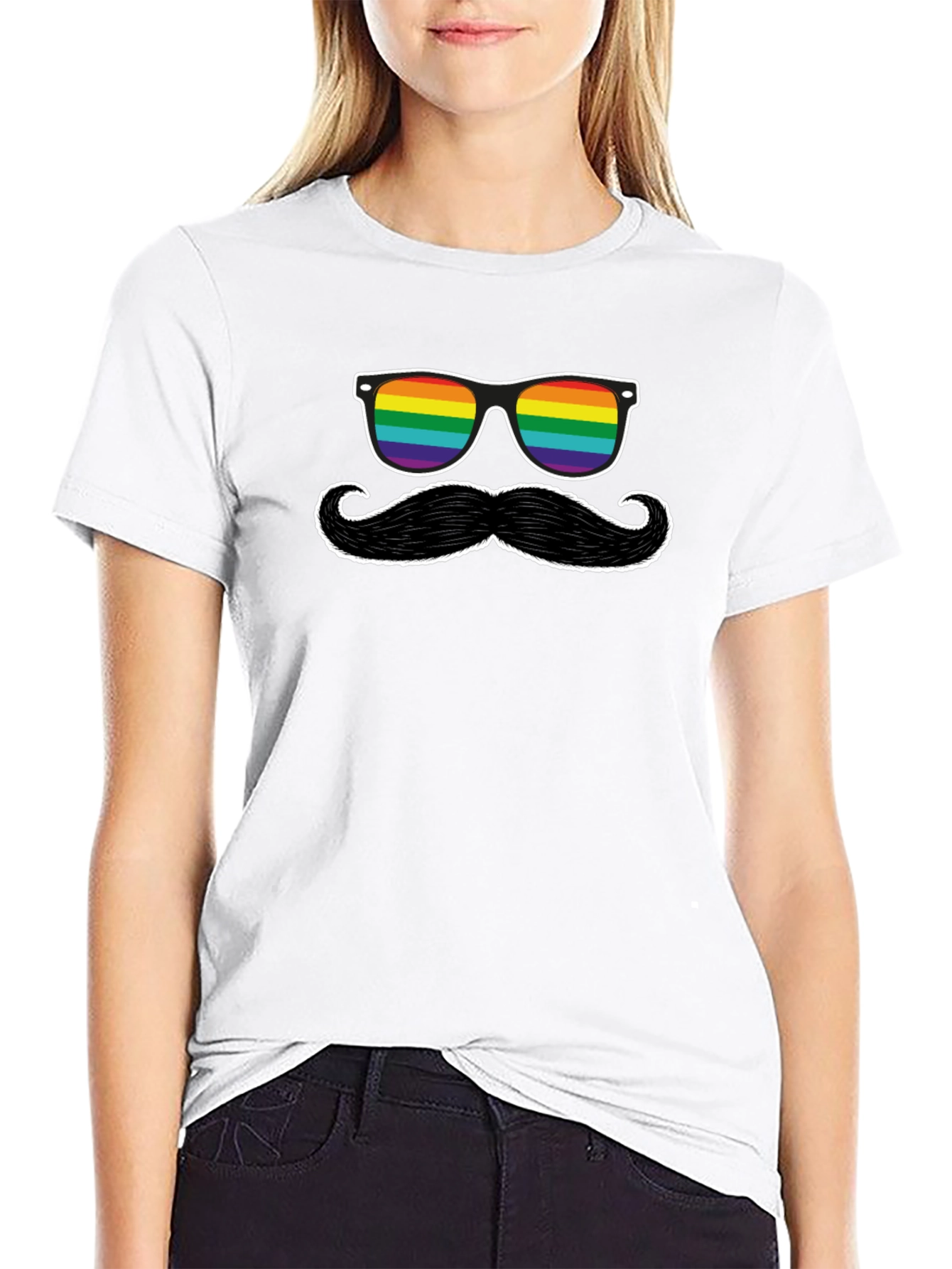 Black Rainbow Sunglasses and Mustache Graphic Tee view 9