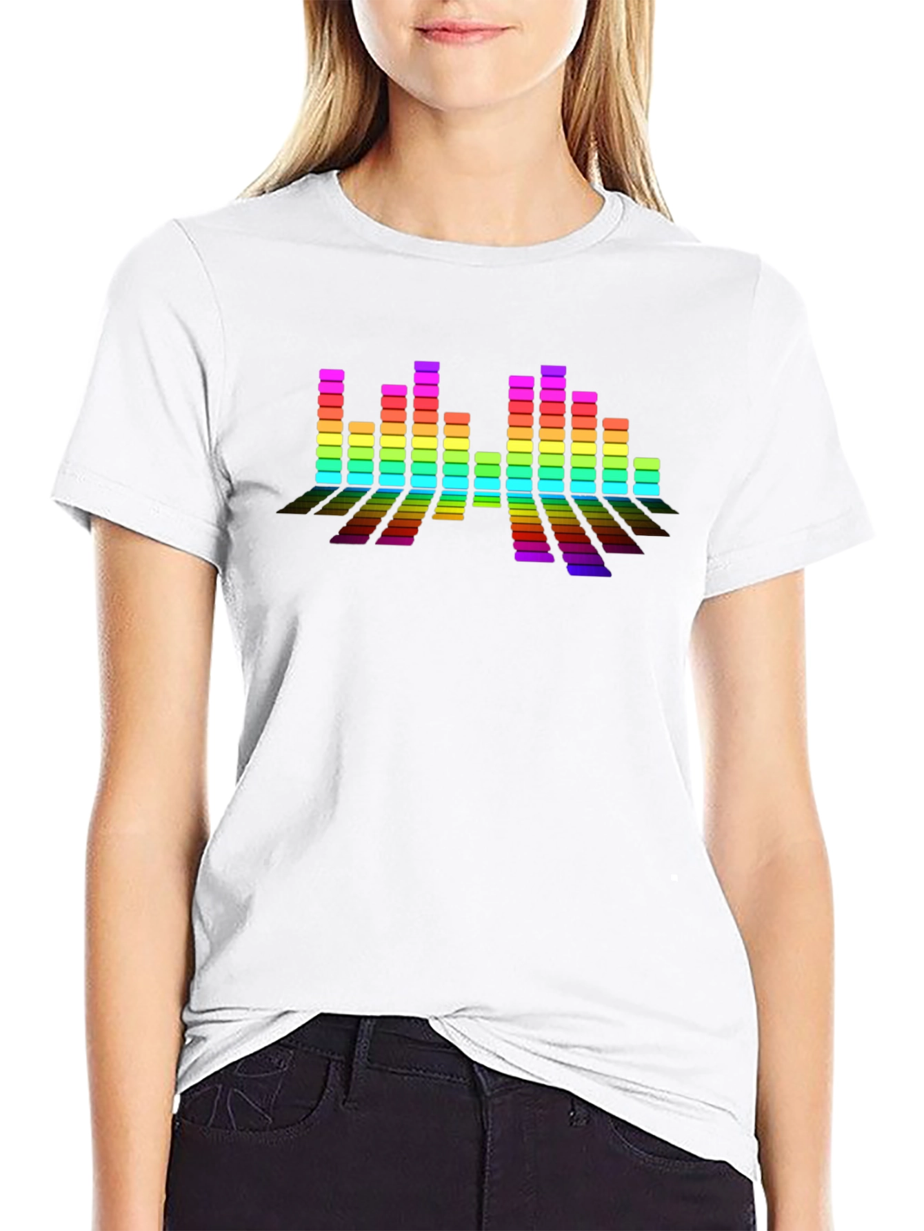 Black Rainbow Spectrum Graphic Print Crew Neck T-Shirt view 9