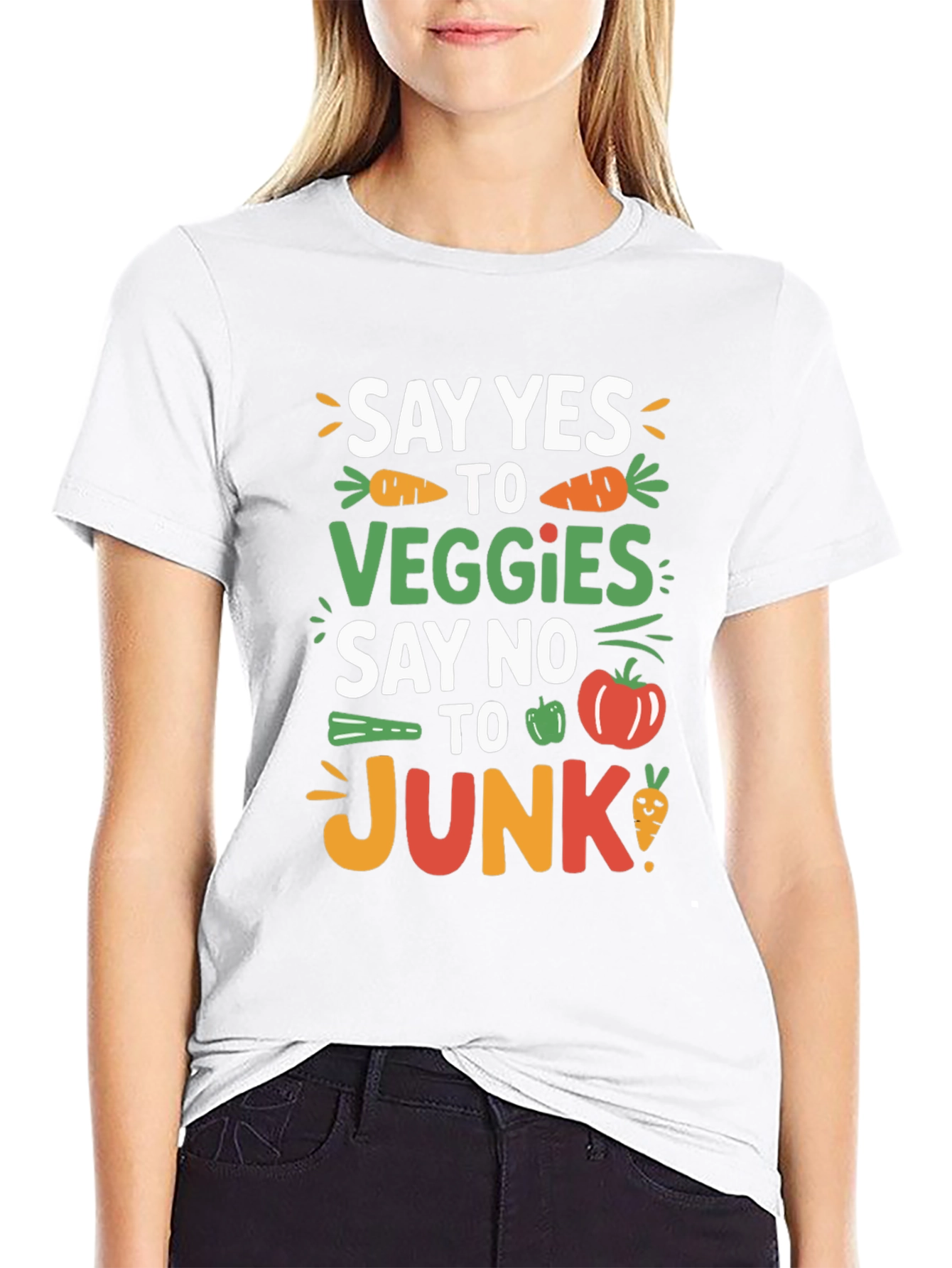 Black Say Yes to Veggies T-Shirt - Eat Healthy! view 9