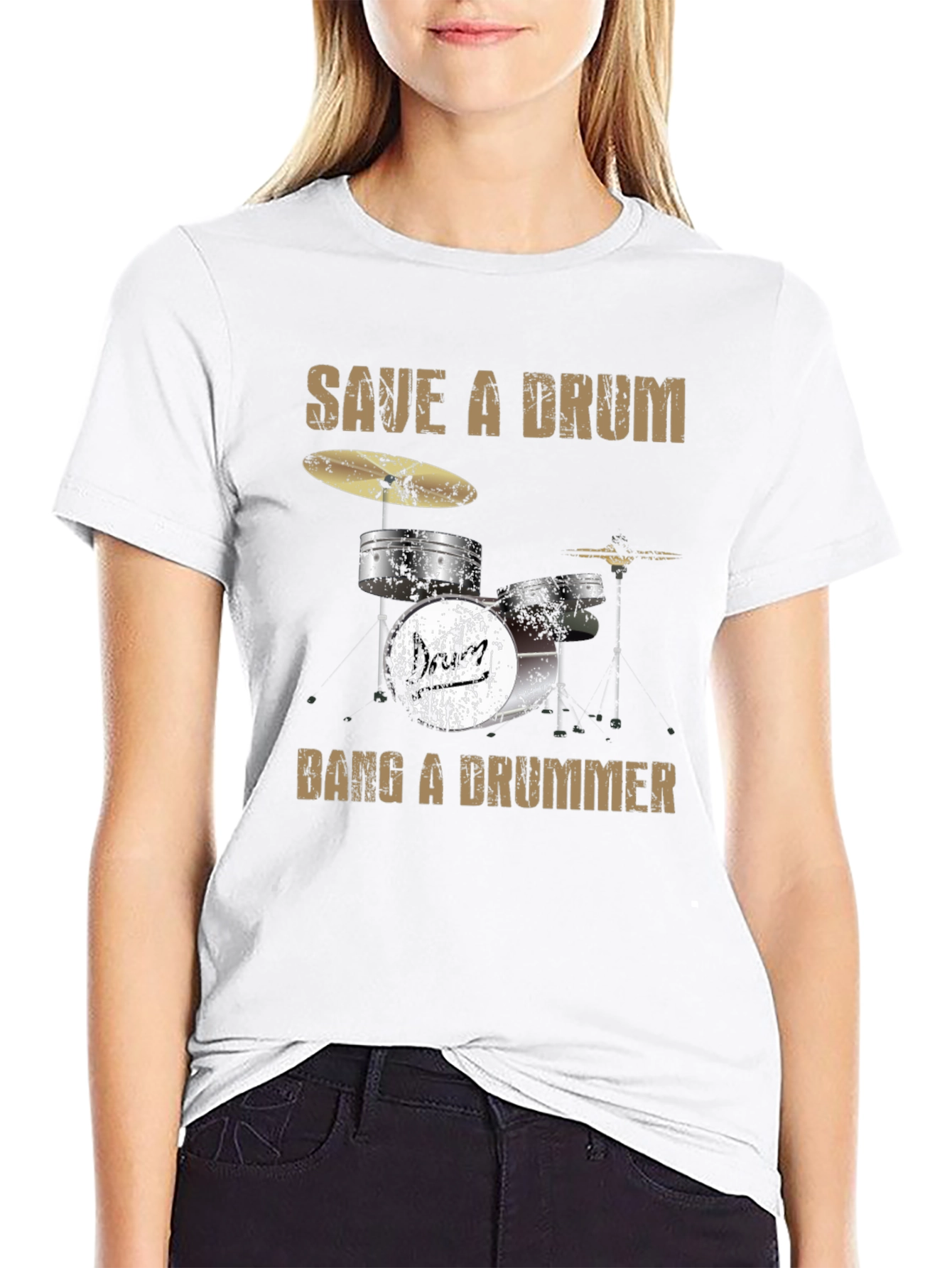 Black Save a Drum Bang a Drummer Black Graphic Tee view 9