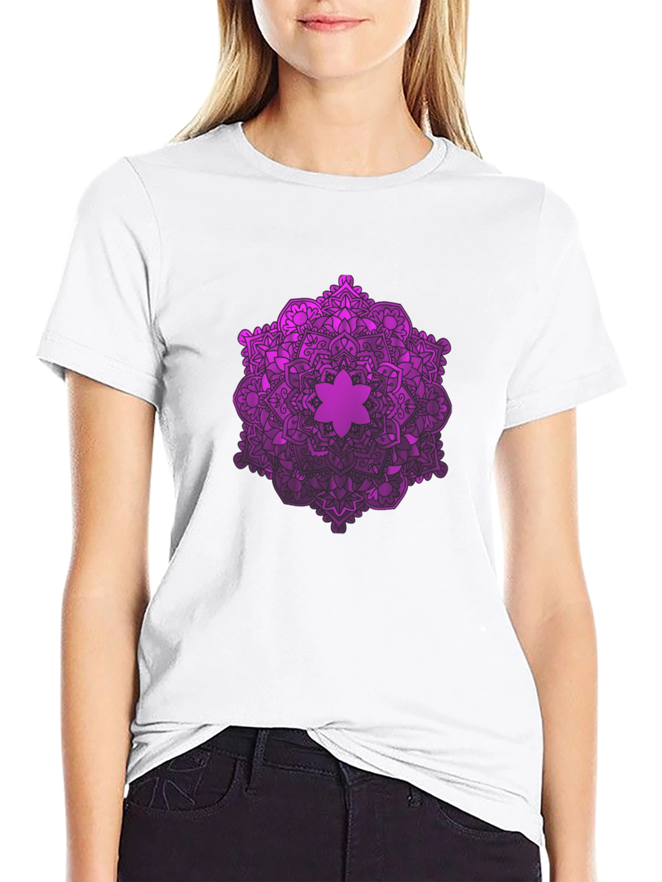 Black Purple Mandala Graphic Black T-Shirt view 9