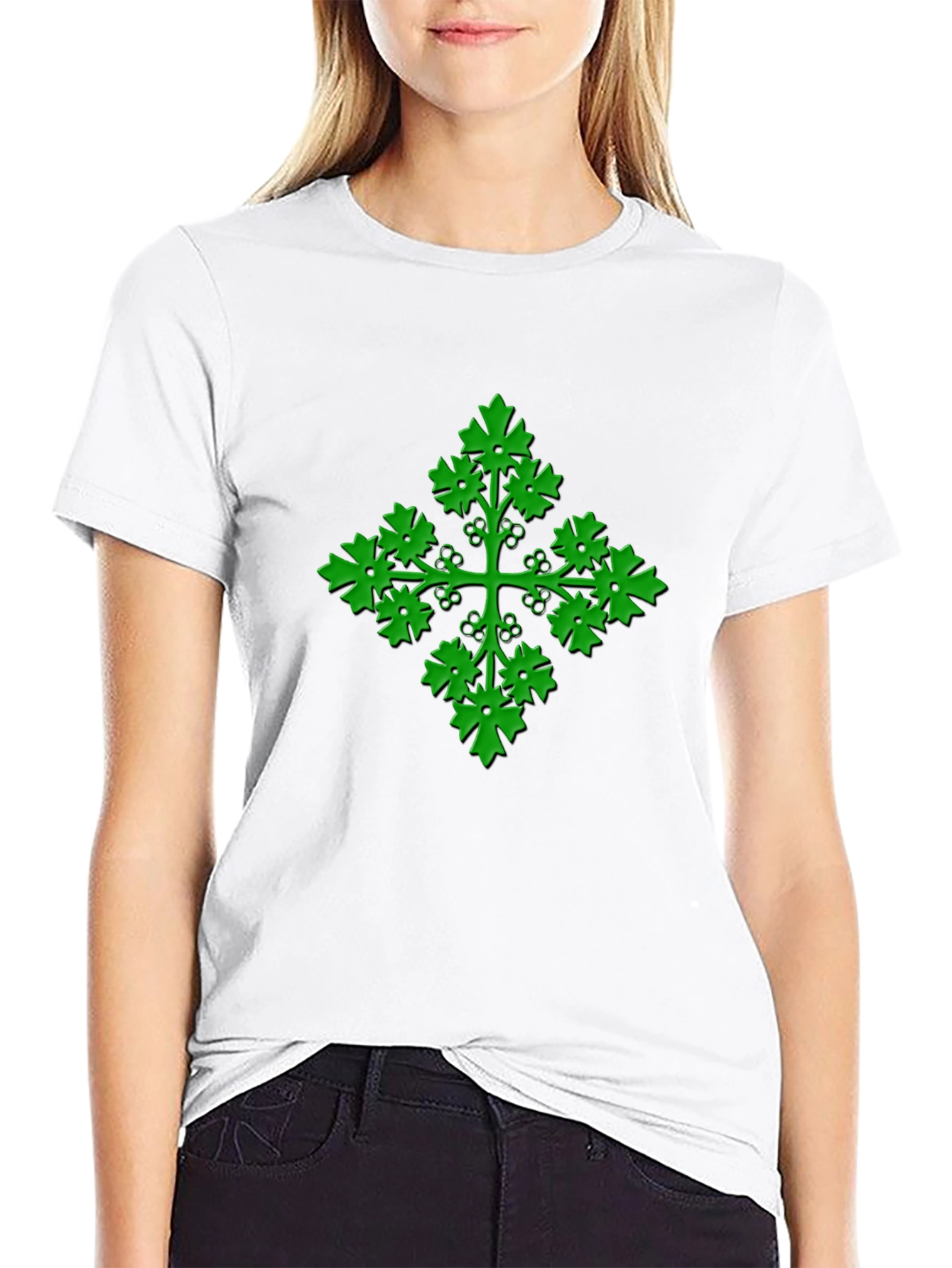 Black Green Leaf Cross Black T-Shirt view 9