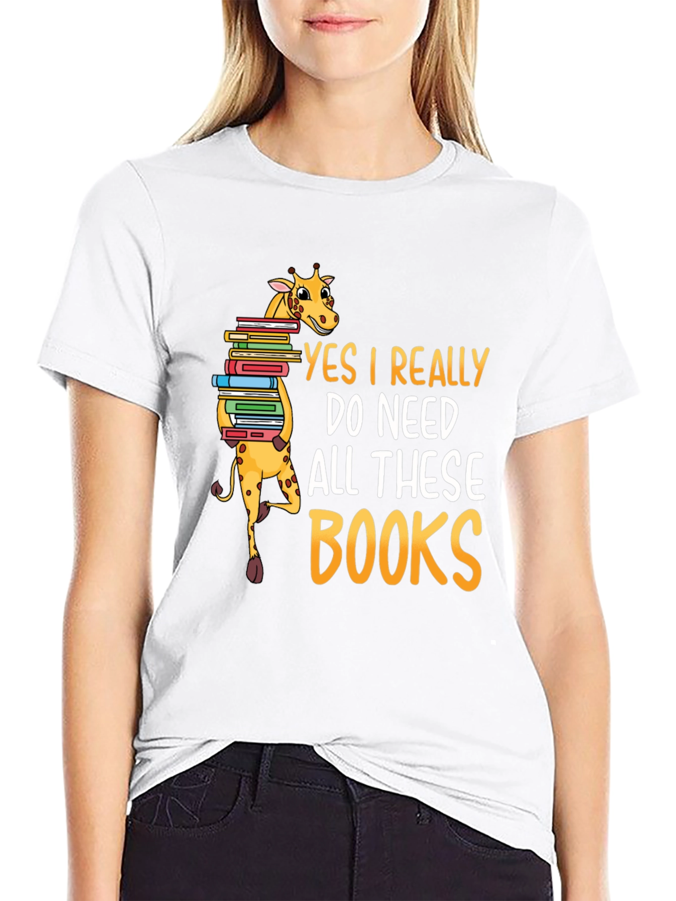 Black Giraffe Lover Reader Funny Books T-Shirt view 9