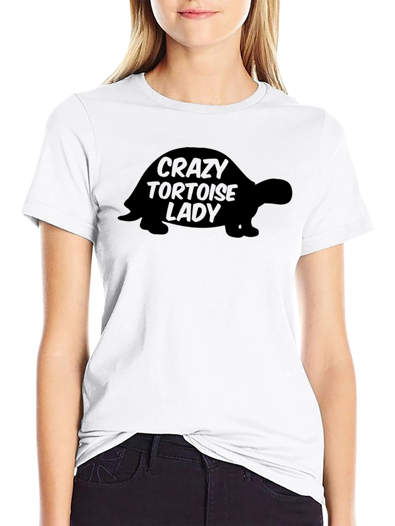 Black Crazy Tortoise Lady T-Shirt - Unisex Black Tee view 9