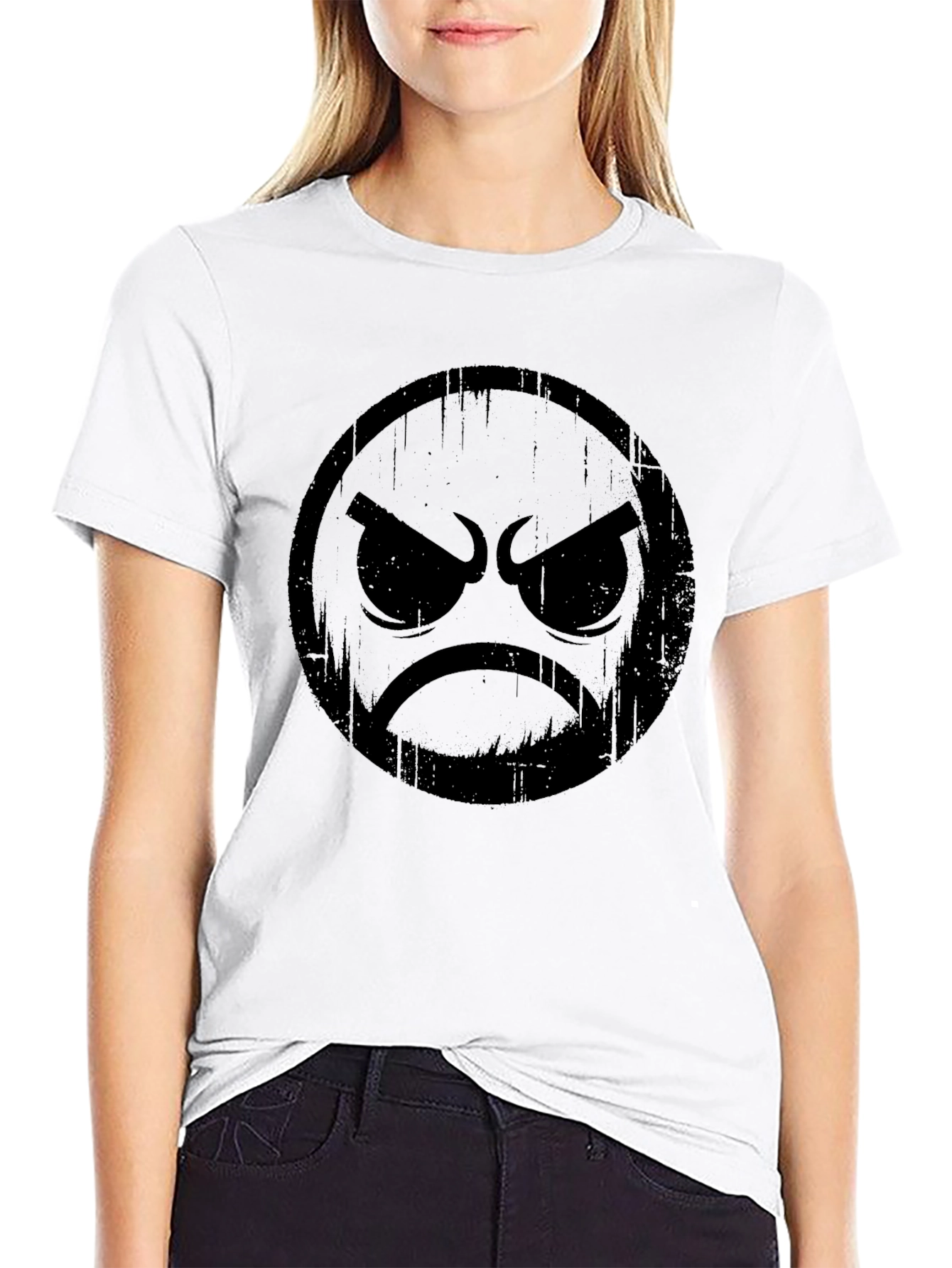 Black Angry Face Graphic Black T-Shirt view 9
