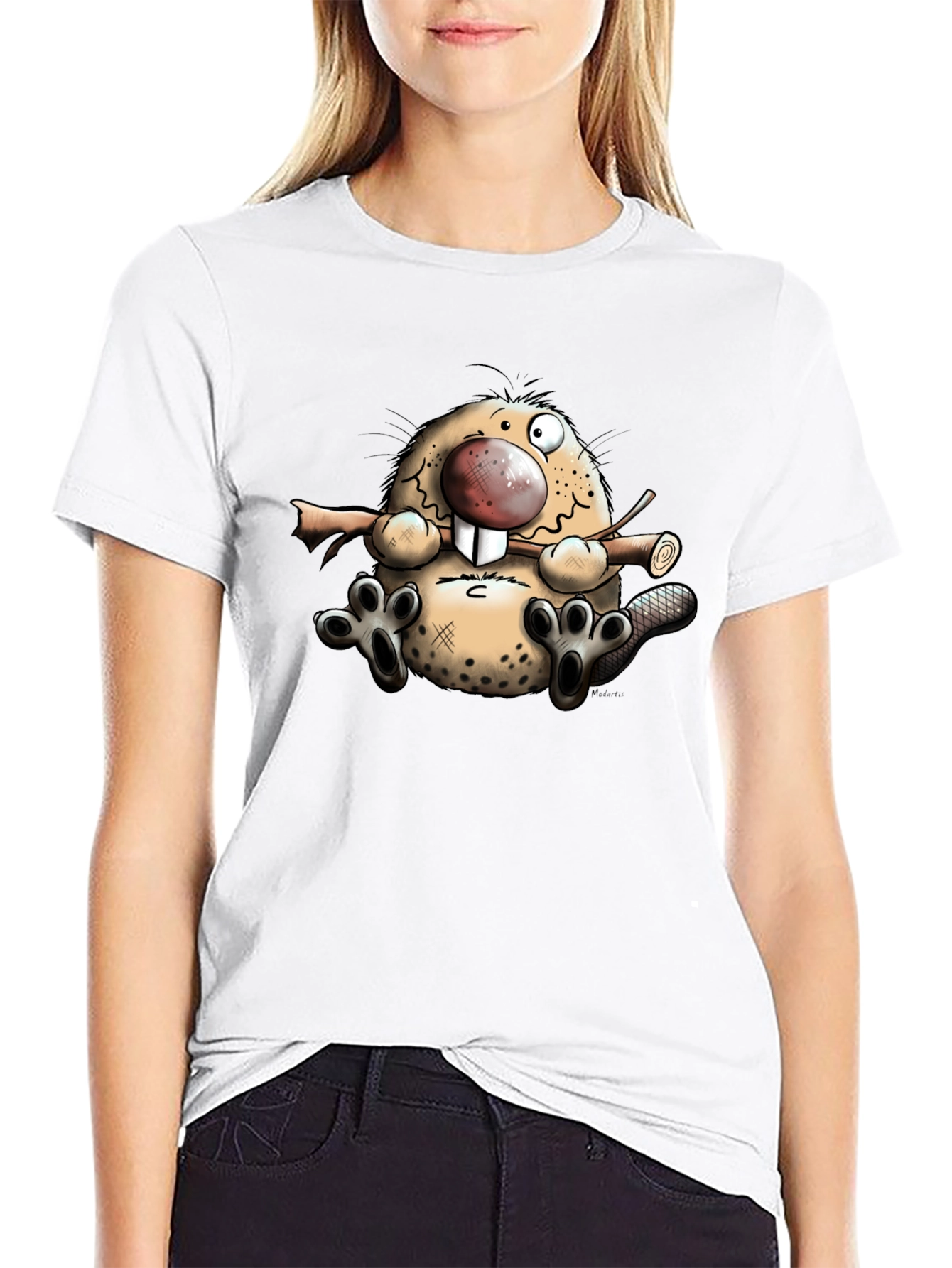 Black Cartoon Beaver Graphic T-Shirt view 9
