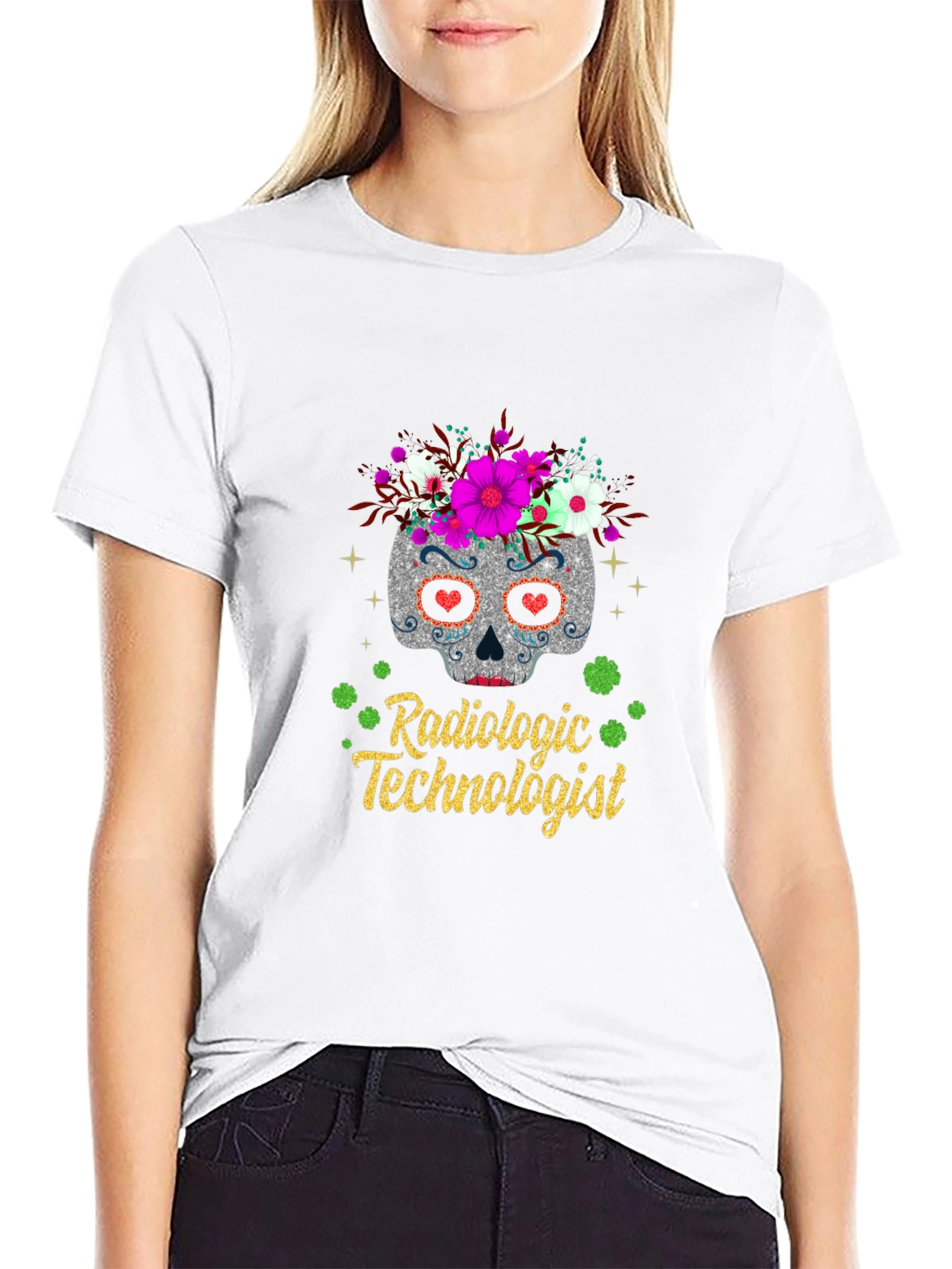 Black Radiologic Technologist Sugar Skull T-Shirt view 9