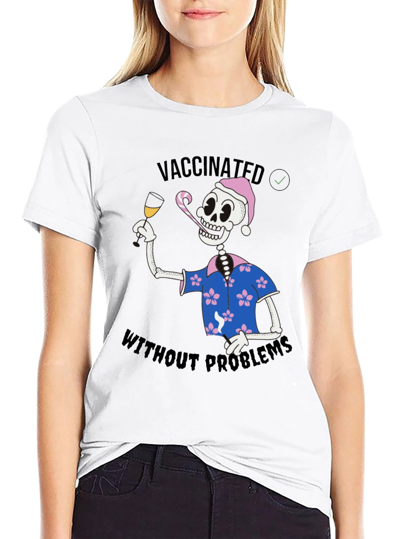 Black Vaccinated Skeleton T-Shirt - No Problems view 9