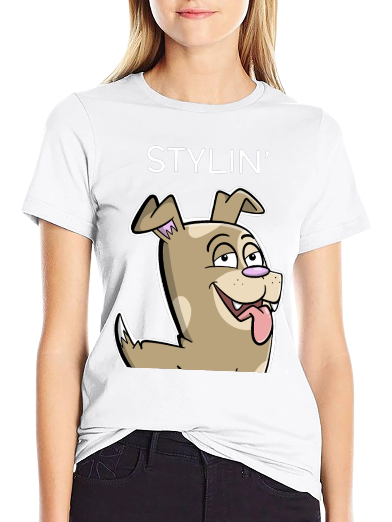 Black Stylin' Dog Cartoon Graphic Tee - Unisex view 9